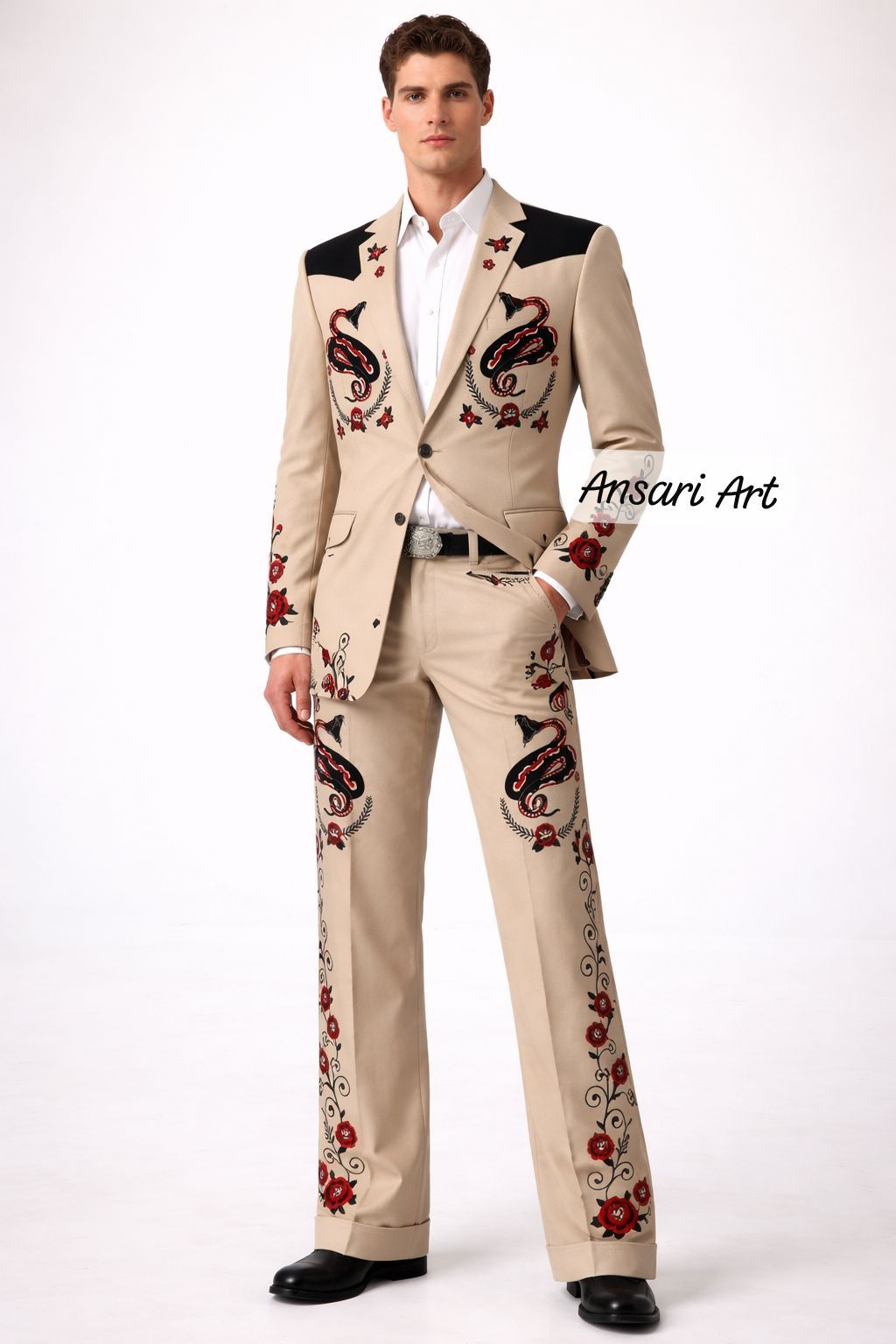 Other Men 2PC Customized Snake, floral embroidery western outfit Size 44R - 1 Thumbnail