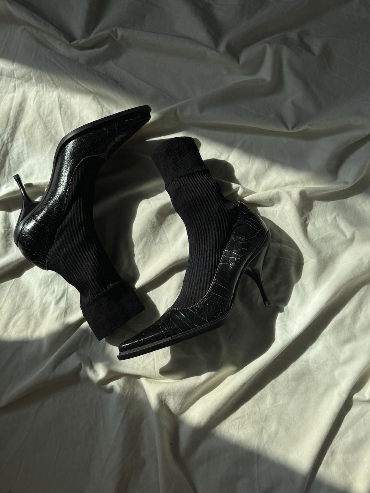 Miu Miu !NEW FW 2001 Miu Miu Cracked Leather Attached Sock Heels Size US 6 / IT 36 - 9 Thumbnail