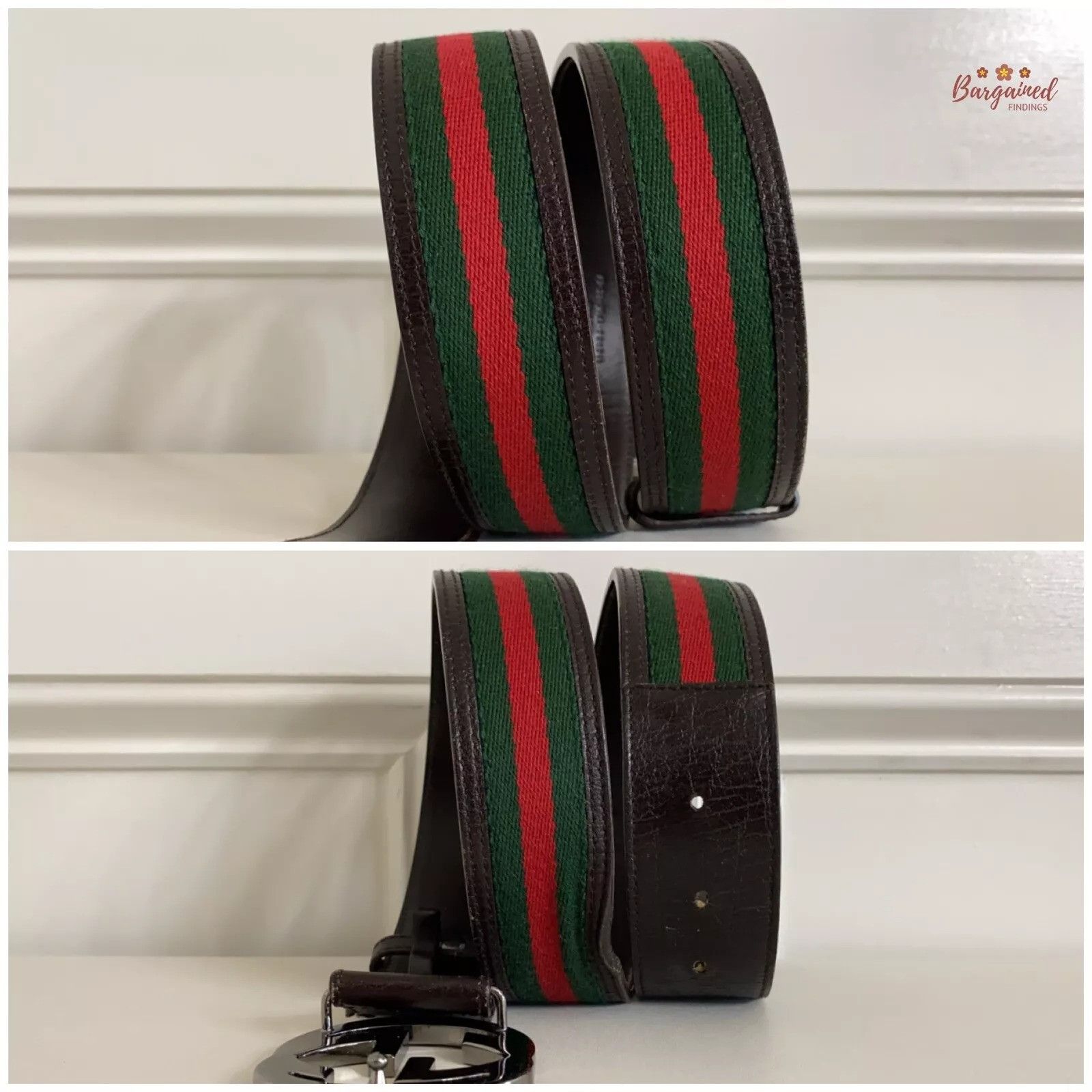 Gucci Gucci Web Green/Red Canvas Silver Interlocking G Buckle Belt Size 30 - 2 Thumbnail