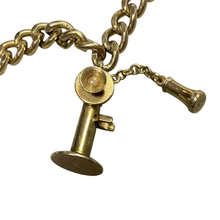 Other Vintage Gold-Tone Telephone Charm Bracelet With Chain Link D Size ONE SIZE - 6 Thumbnail