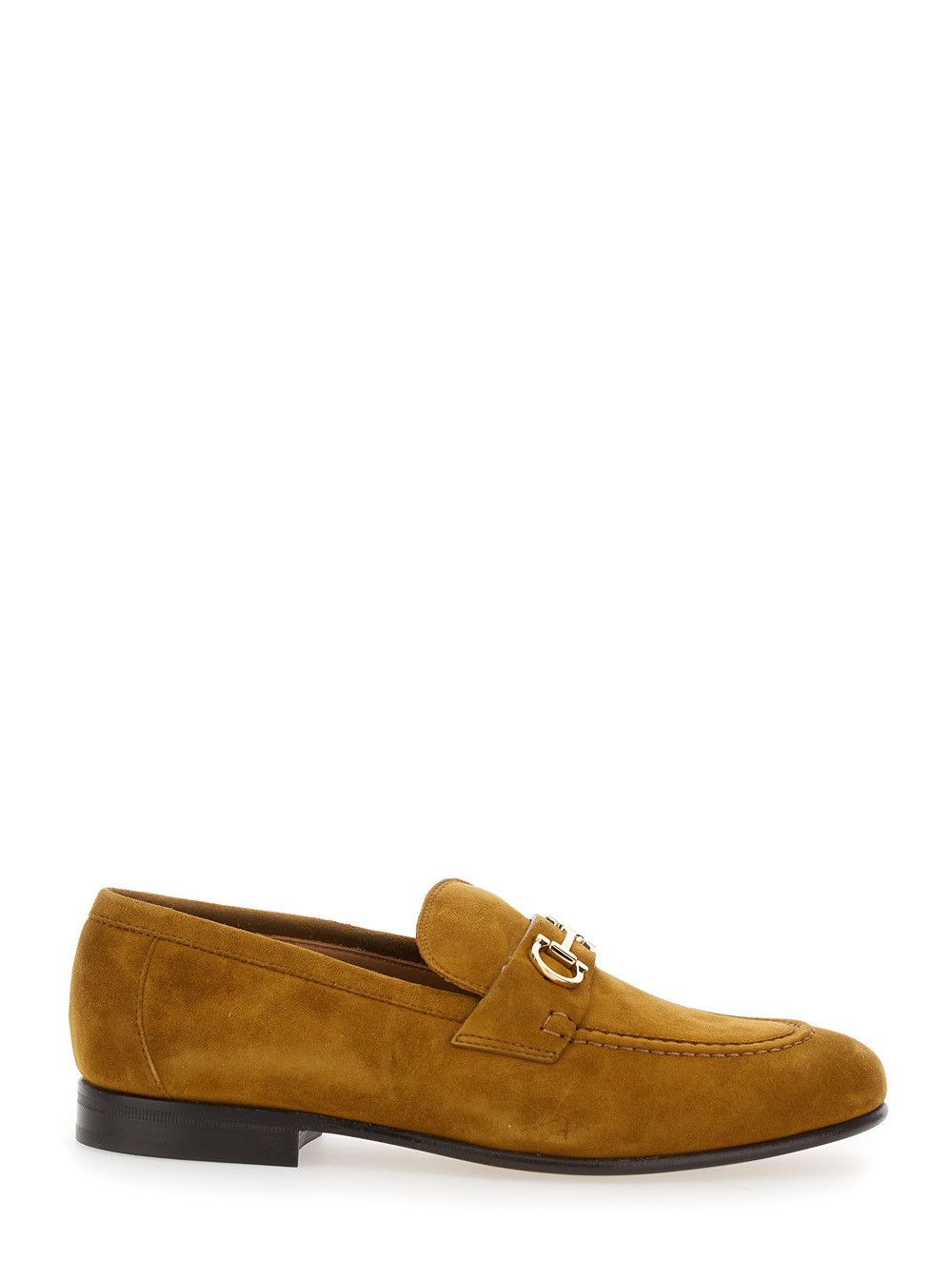 Salvatore Ferragamo Brown Loafers with Almond Toe and Gancini Detail on the Front in Suede Woman Size US 8 / IT 38 - 1 Thumbnail