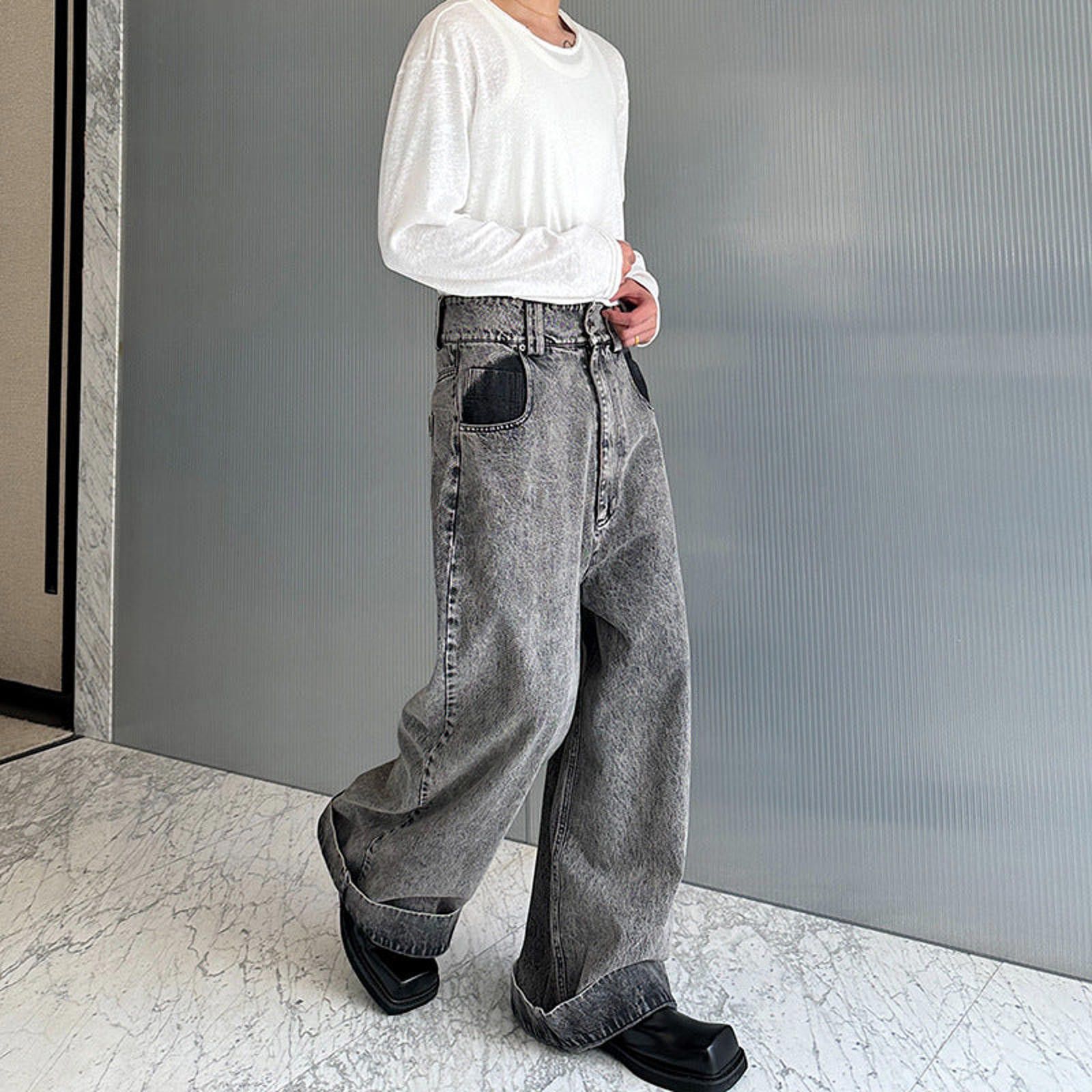 Vintage Gray Wide Leg Denim Jeans, Baggy High Waist Jeans Size US 32 / EU 48 - 4 Thumbnail