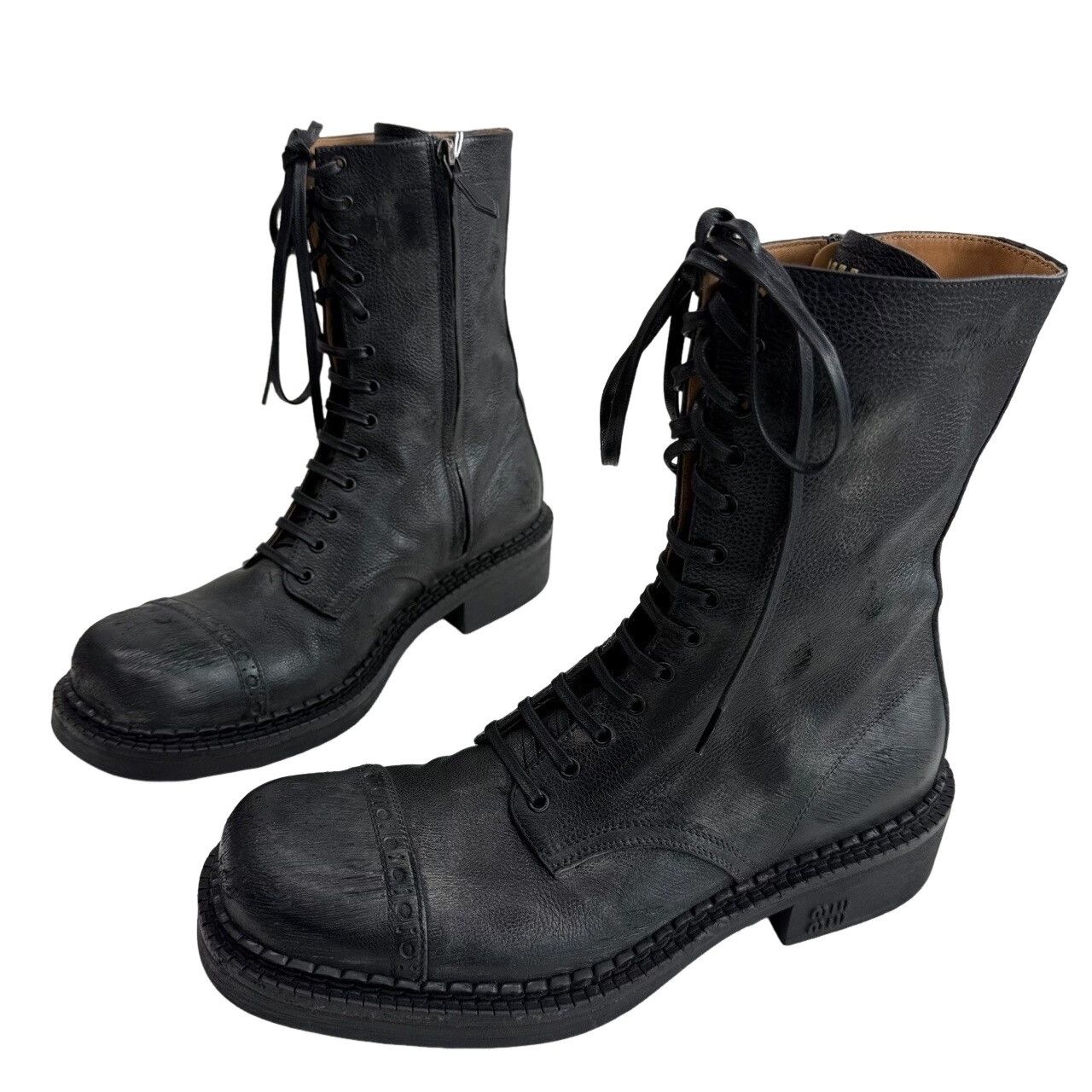 Miu Miu Miu Miu Distressed Lace-Up Boots Size 39 Size US 9 / IT 39 - 1 Thumbnail