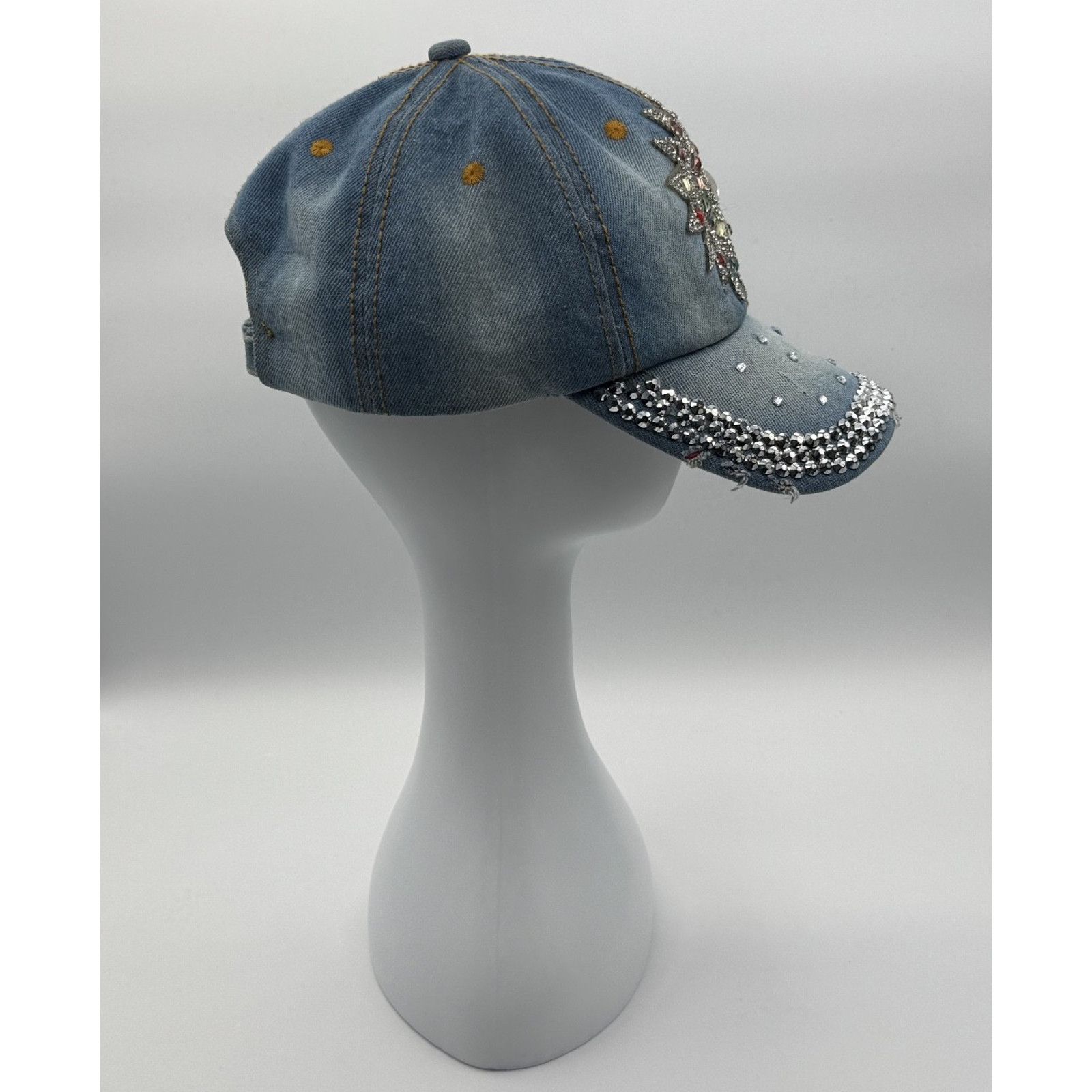 Other Bedazzled Denim Rhinestone Cap Adjustable Strap Hat Size ONE SIZE - 2 Thumbnail