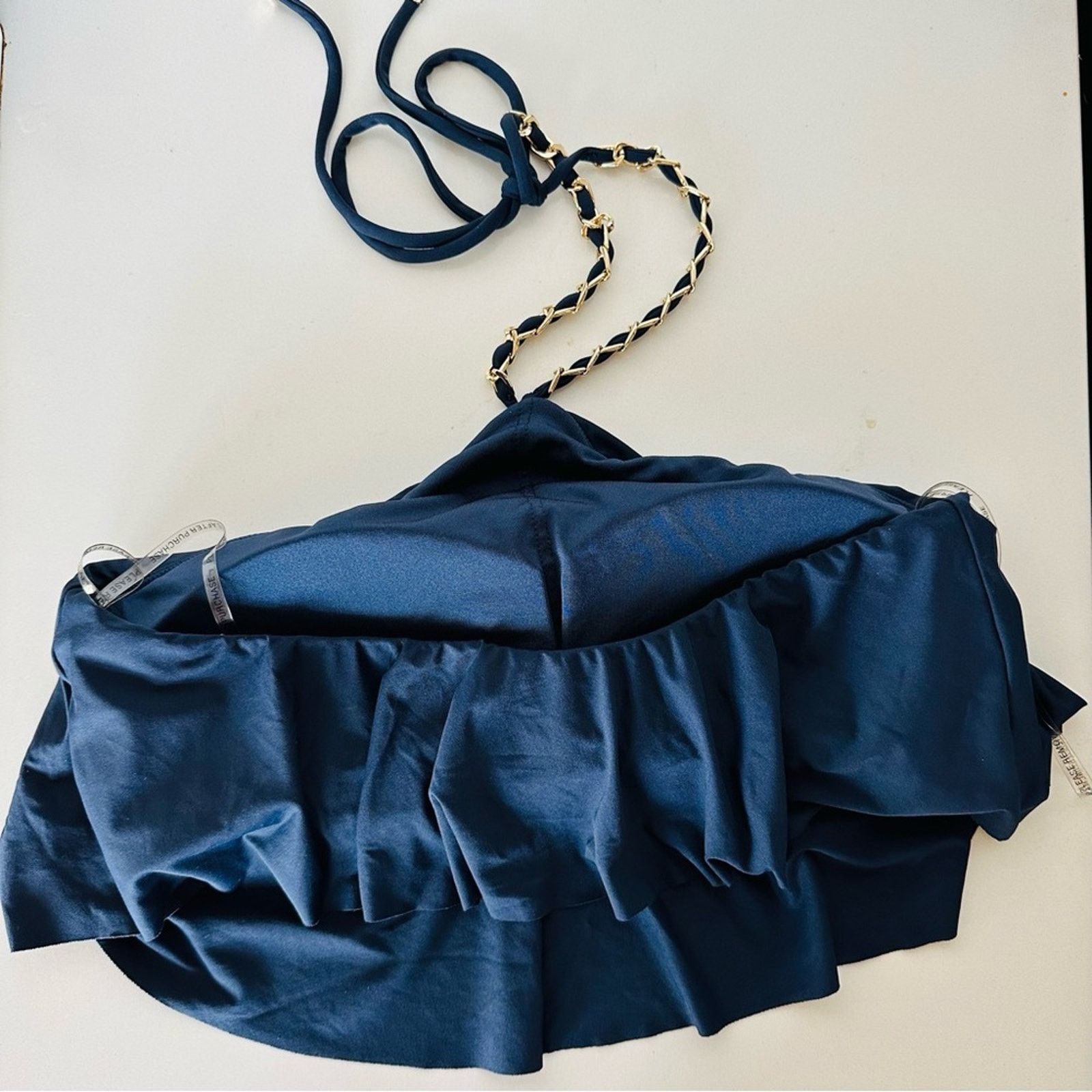 Michael Kors NEW MK MICHAEL KORS Navy Gold Chain Ruffle Bikini Crop Top Size M / US 6-8 / IT 42-44 - 8 Thumbnail