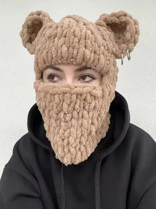 Other Bear ski mask . Winter balaclava . Ears hat knitted handmade Size ONE SIZE - 3 Thumbnail