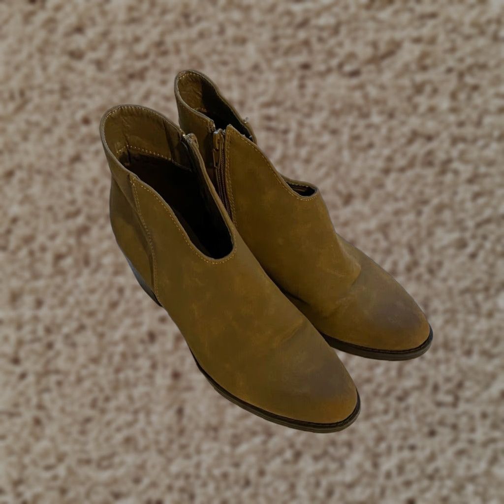Vintage Pierre Dumas Ankle Booties Womens Size 10 Brown Faux Leather Zipper Block Heel Shoes Bohemian