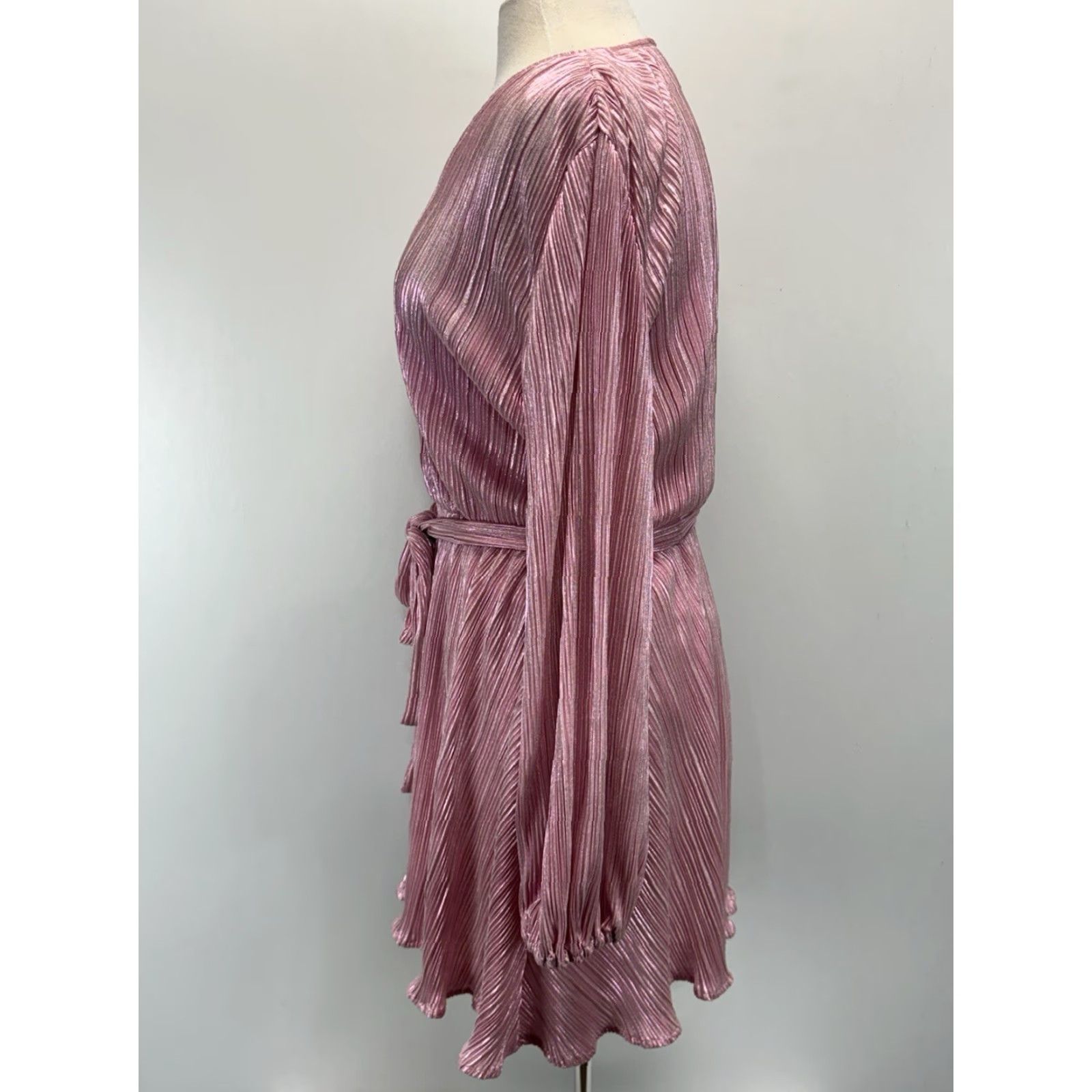 Vintage Bardot Bellies Dress Sz Small 6 Pink Pleated Faux Wrap Tie Party Cocktail Girly Size S / US 4 / IT 40 - 2 Thumbnail