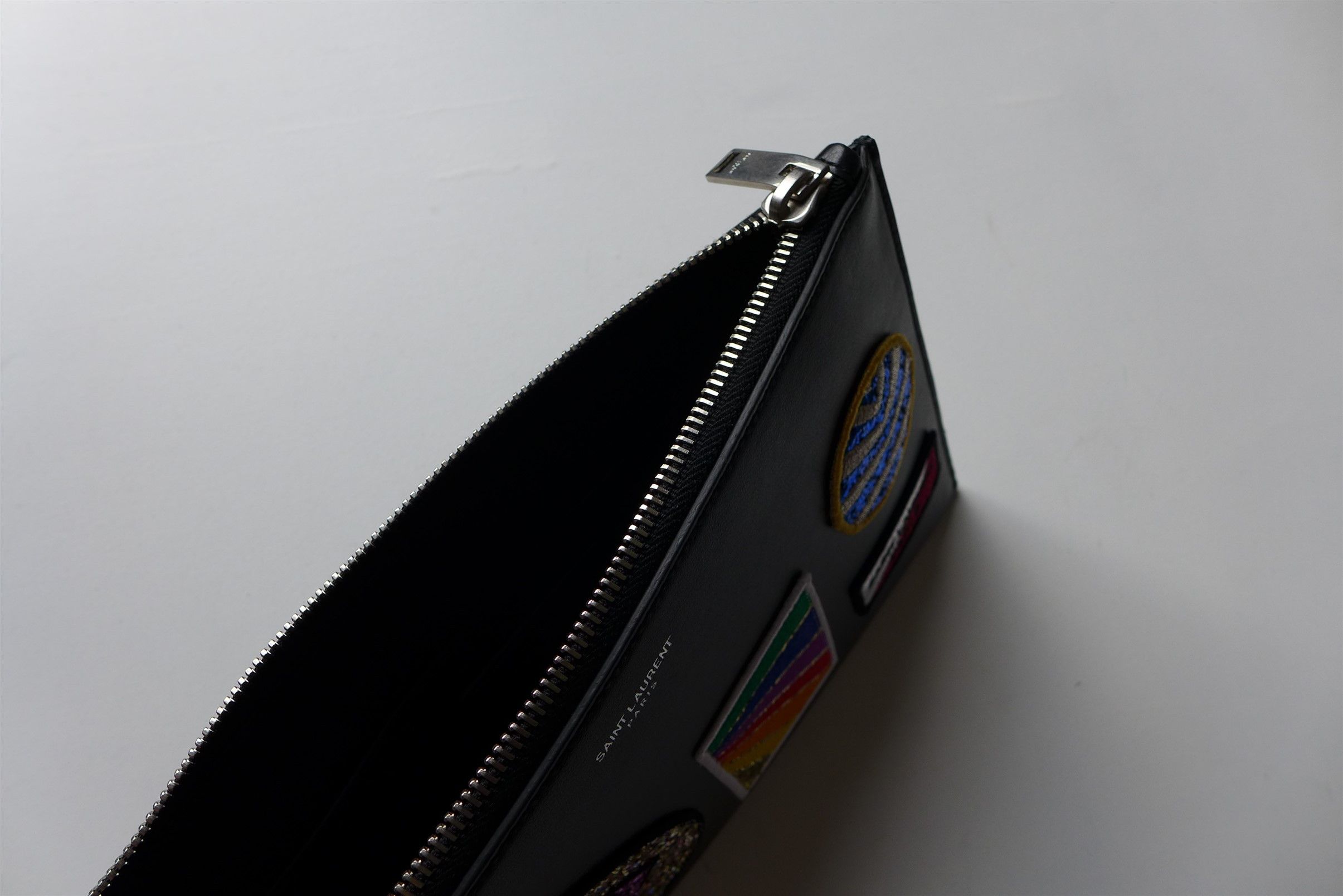 Saint Laurent Paris Saint Laurent Multi Patch Zip Pouch - Black Calf Leather Size ONE SIZE - 8 Thumbnail