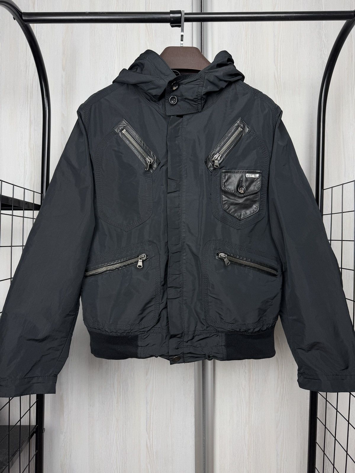 Pal Zileri Pal Zileri Lab black nylon leather multipocket hooded jacket Size US L / EU 52-54 / 3 - 2 Thumbnail