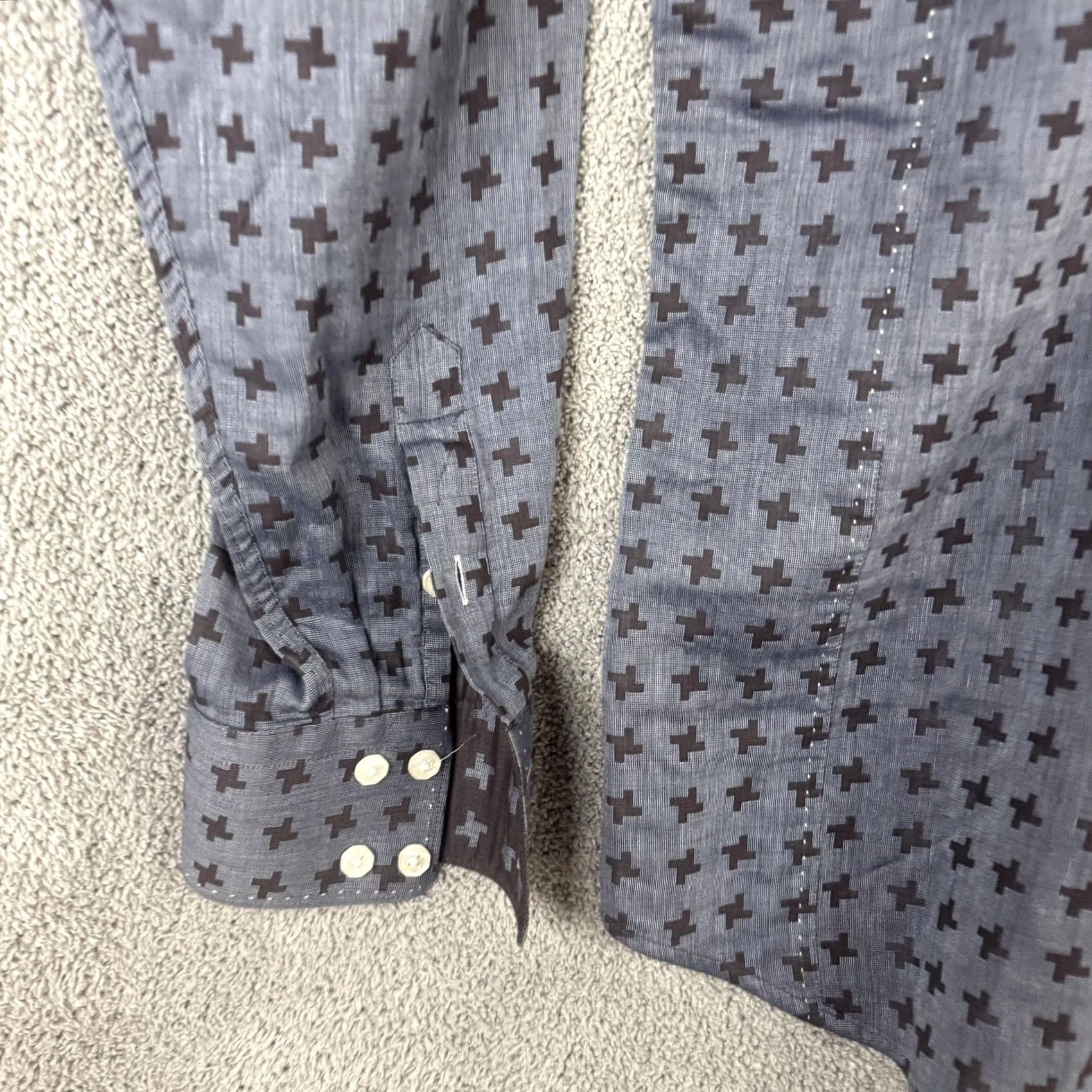 Vintage Bogosse Shirt Mens XL Blue Geometric Long Sleeve Button Front Dress Woven Size 46R - 2 Thumbnail