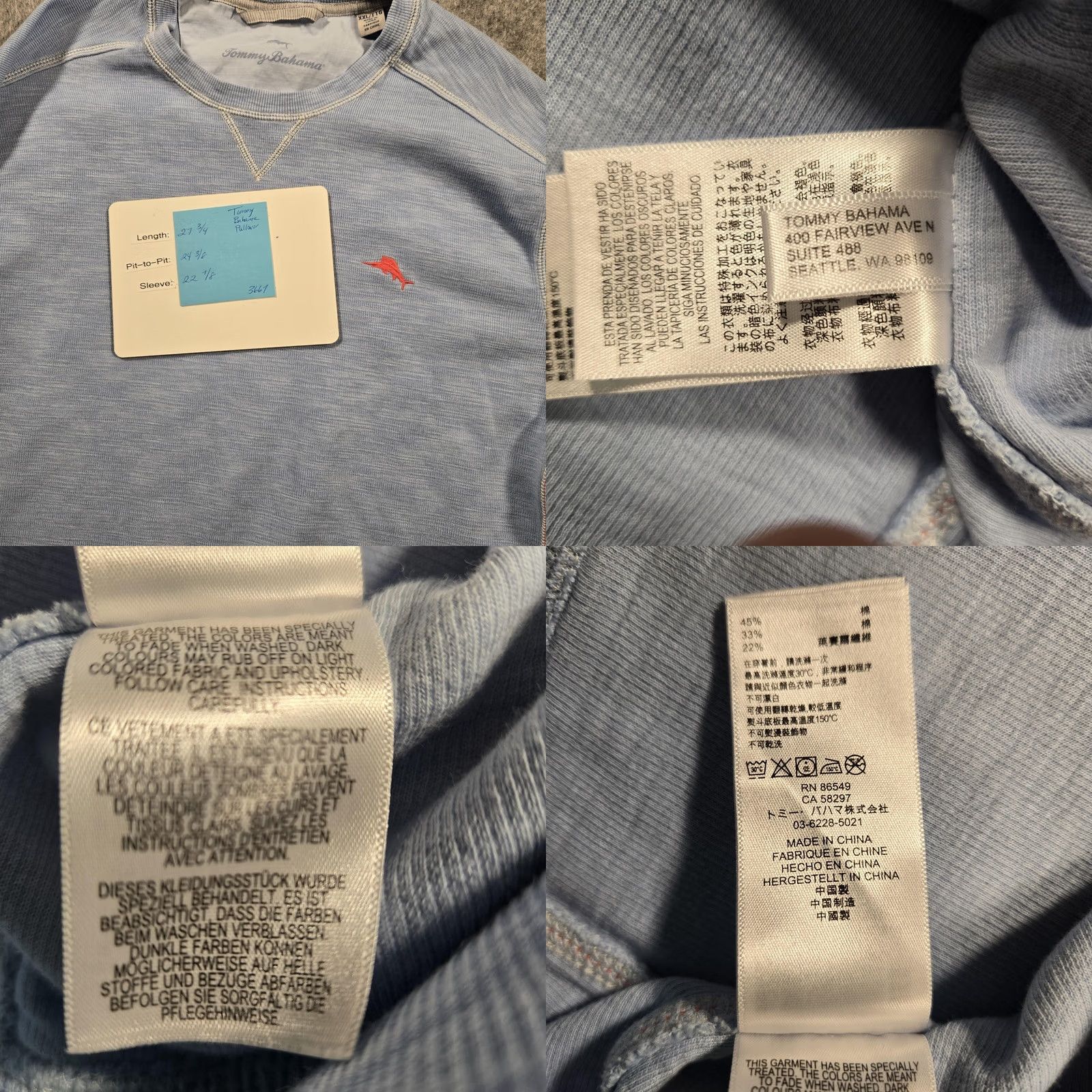 Tommy Bahama Tommy Bahama Sweater Mens 2XL Blue Pima Cotton Tencel Crewneck Pullover Size US XXL / EU 58 / 5 - 8 Thumbnail