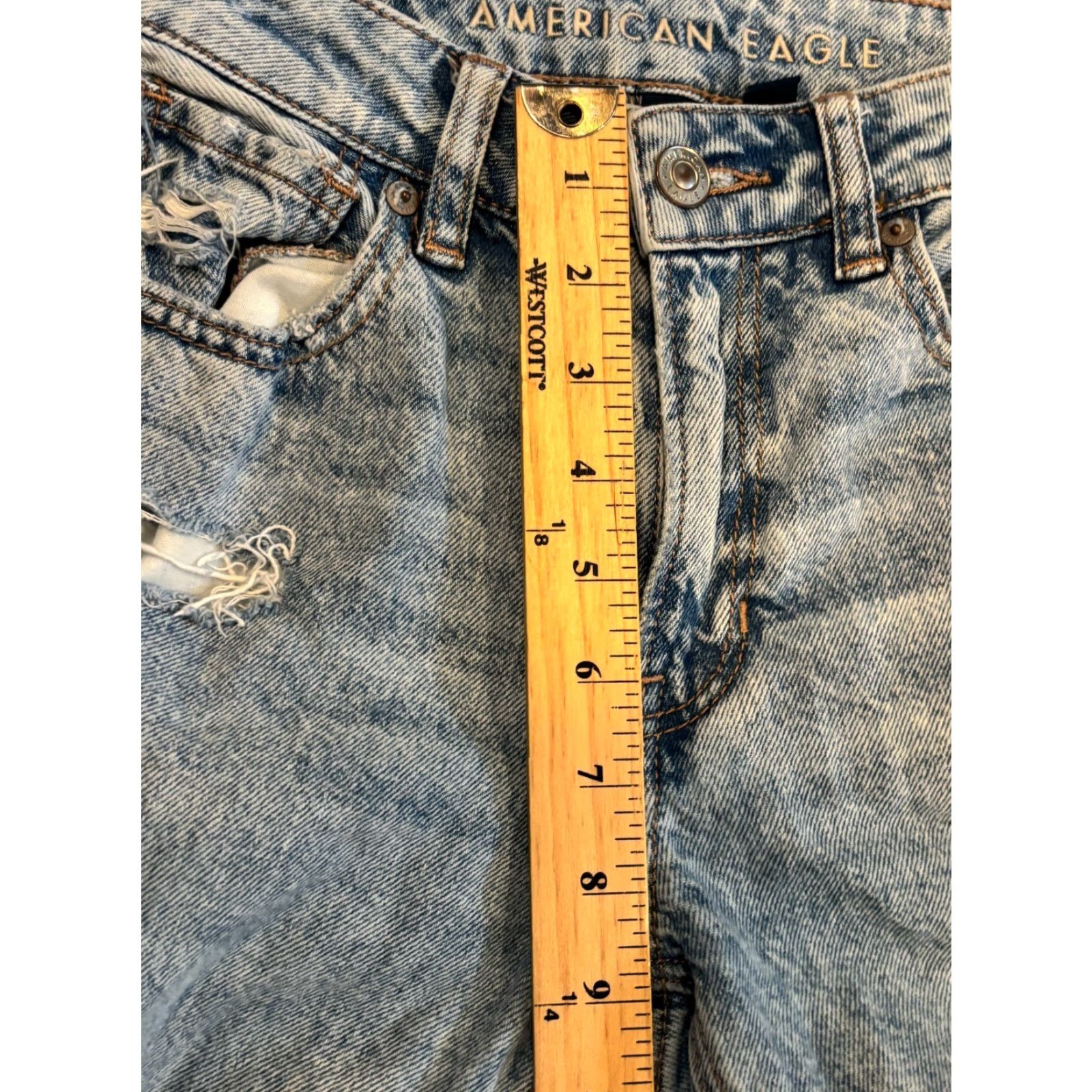 American Eagle Outfitters VINTAGE American Eagle Jeans Womens 000R Distressed Ripped Light Wash Blue Denim Size 24" / US 00 / IT 34 - 6 Thumbnail