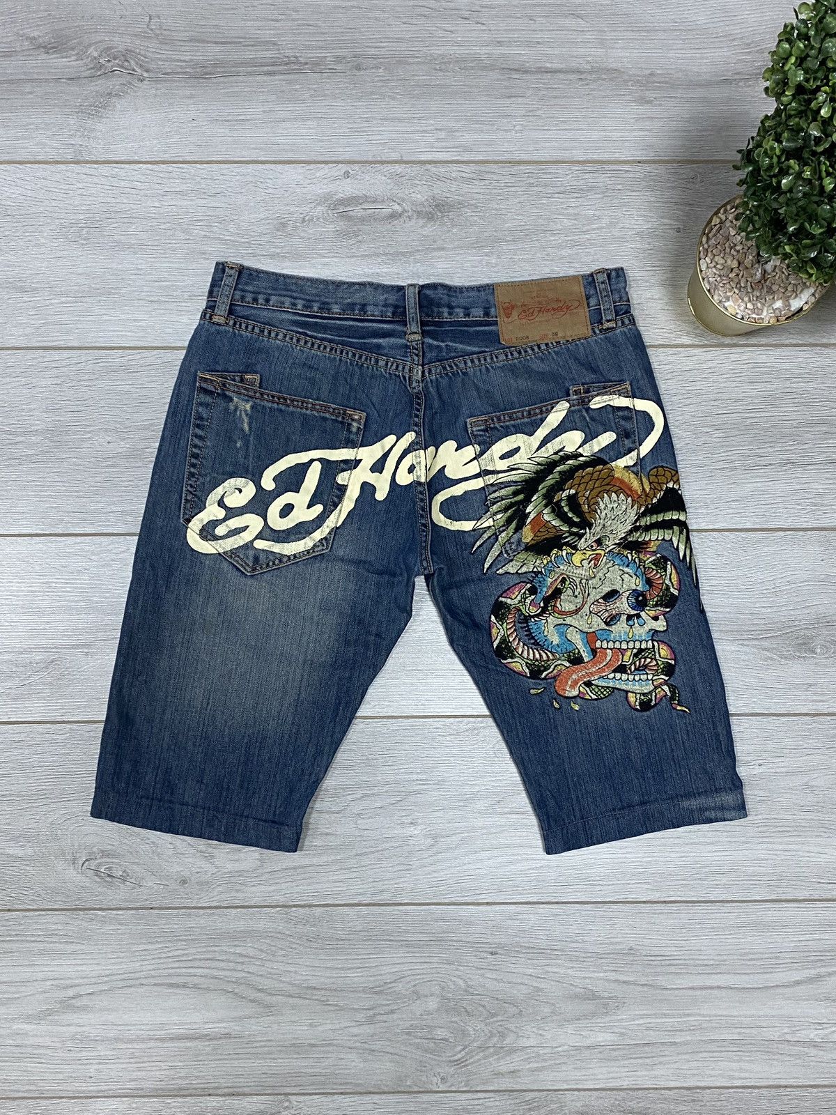 Ed Hardy Ed Hardy 💀 vintage big logo skull denim shorts Size US 32 / EU 48 - 1 Thumbnail