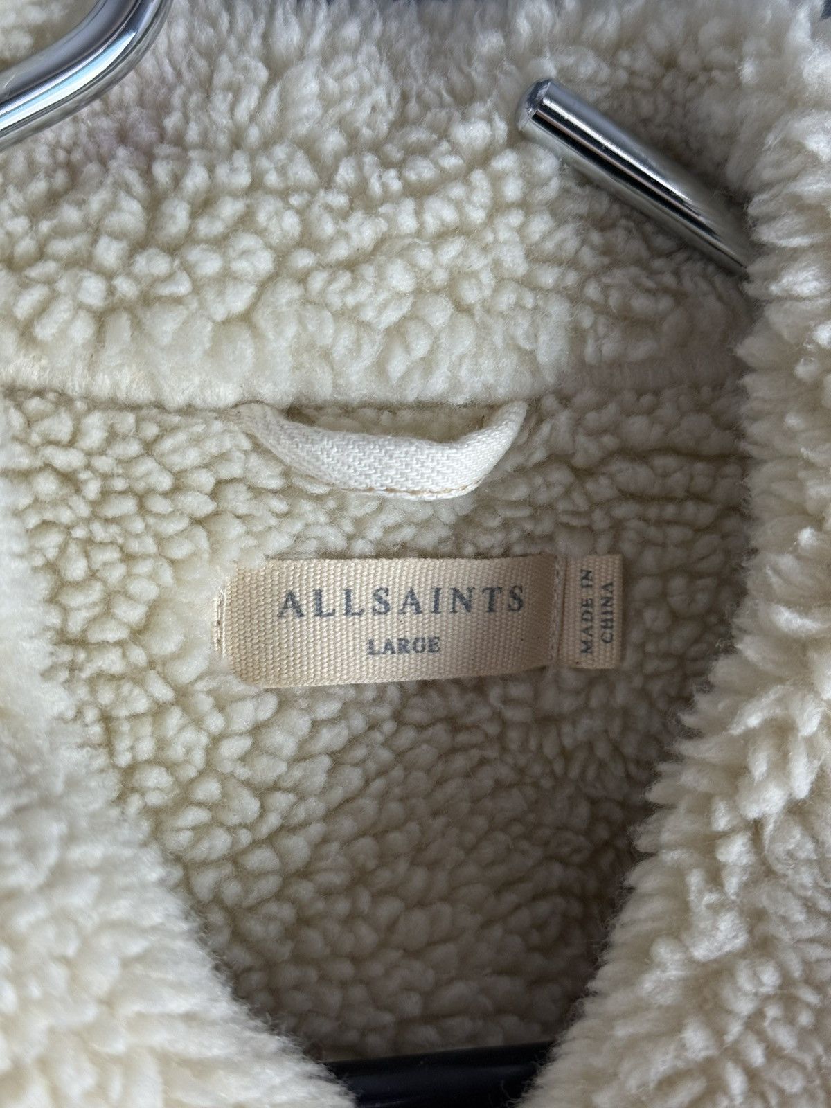 Allsaints AllSaints Mens Cream Cotton Sherpa Lined Denim Jacket Size US L / EU 52-54 / 3 - 10 Thumbnail