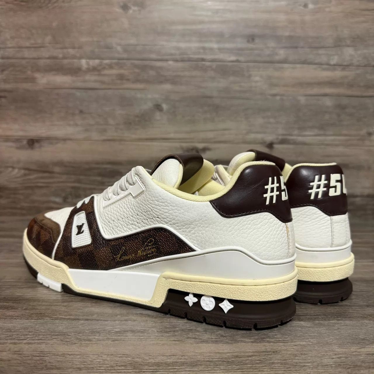 Louis Vuitton LV Trainer White Brown Black Checker Mocha Uk9/43 Size US 10 / EU 43 - 3 Thumbnail