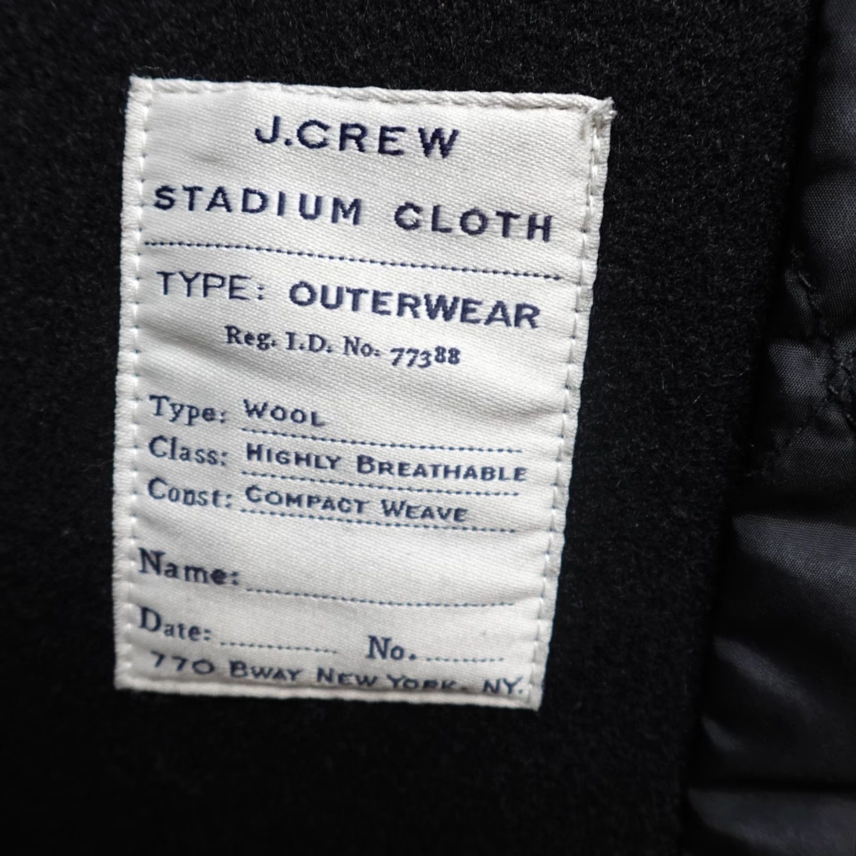 J.Crew J.Crew Mens Coat Large Black University Jacket Stadium Cloth Pea Coat Wool Polyester Button Jacket Mens L Gray Pattern Solid Vintage N/A Size US L / EU 52-54 / 3 - 7 Thumbnail