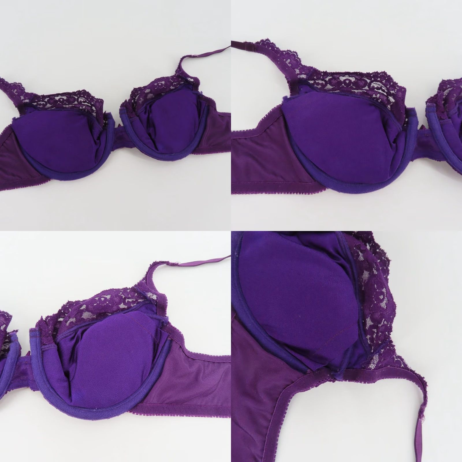 Victoria's Secret VINTAGE Victoria's Secret 36C Purple Floral Lace Bra Underwire Padded Balconette Size ONE SIZE - 8 Thumbnail