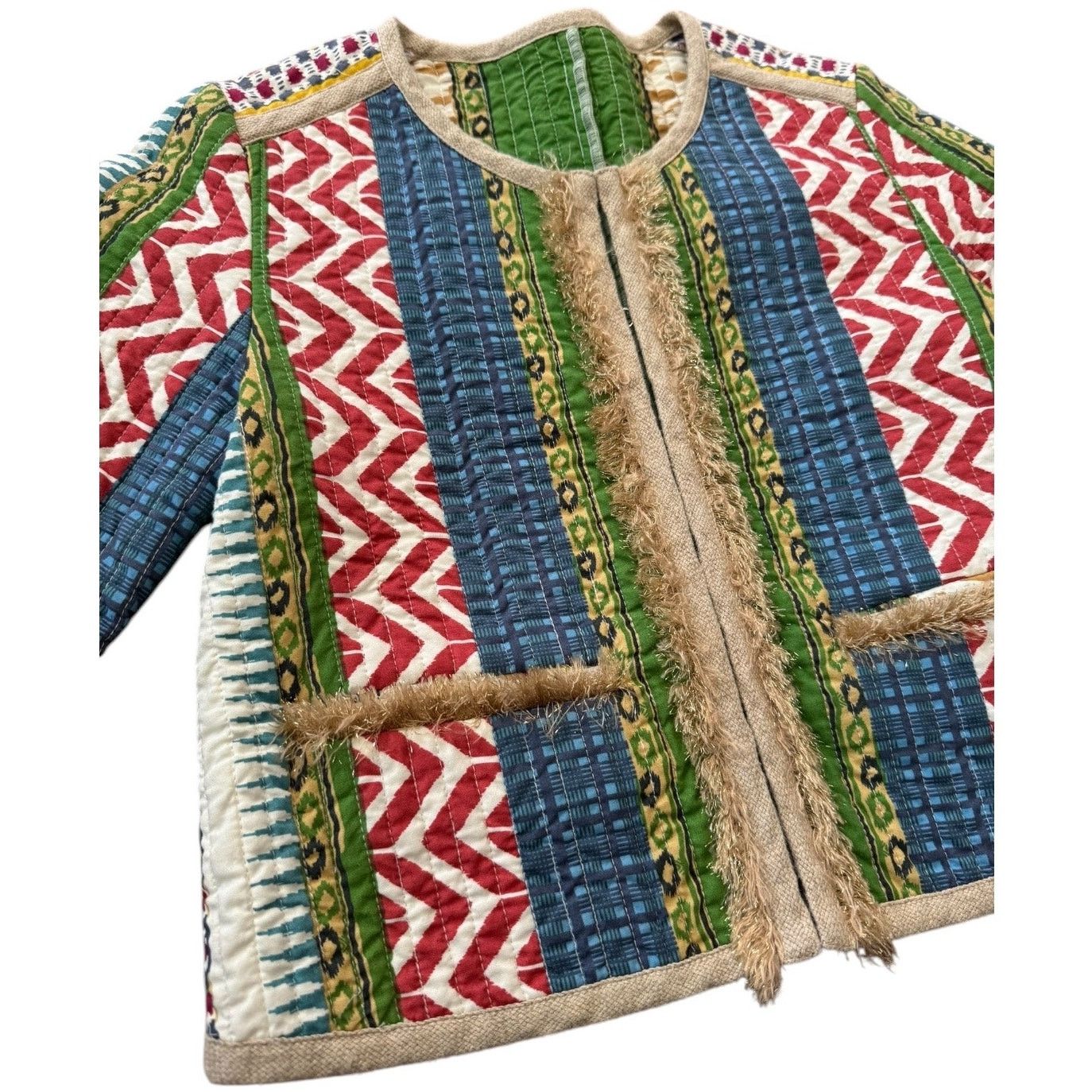 Other Cropped Boho chic quilted colorful fringed jacket x small Size XS / US 0-2 / IT 36-38 - 3 Thumbnail
