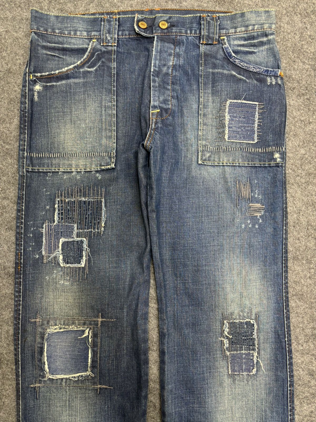 Japanese Brand 💥Patchwork💥Sick 90s Japan Rags Patchwork Recons Denim F470 Size US 36 / EU 52 - 4 Thumbnail