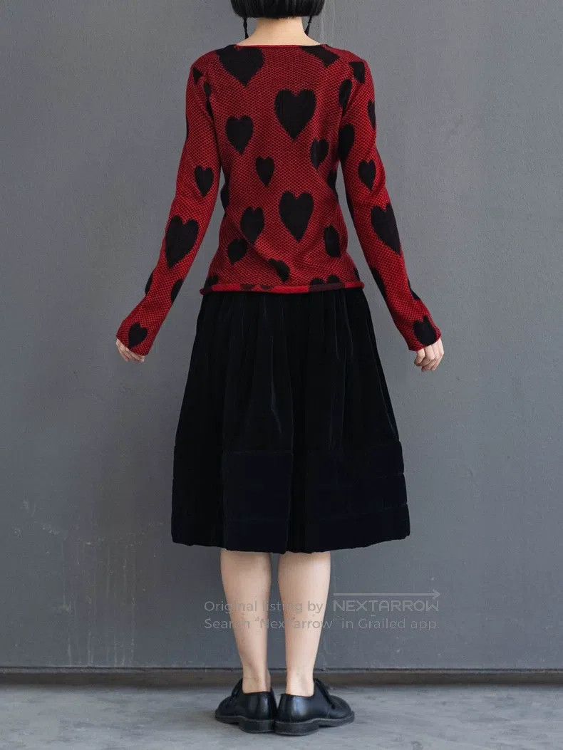 Comme Des Garcons Red and black heart wool knitted sweater