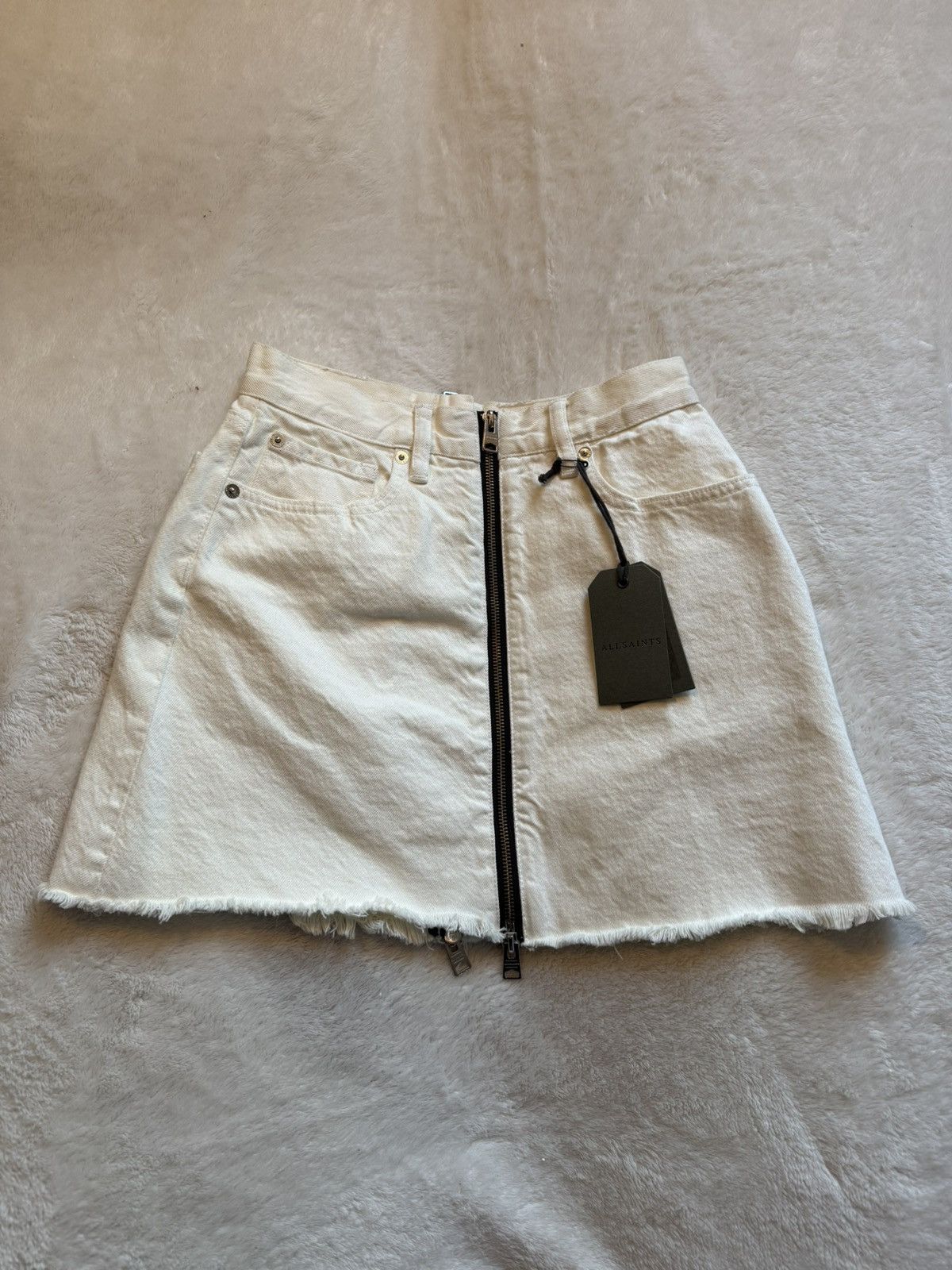 Allsaints NWT All Saints White Denim Zipper Mid Waist Skirt Size 4 Size 27" / US 4 / IT 40 - 1 Thumbnail
