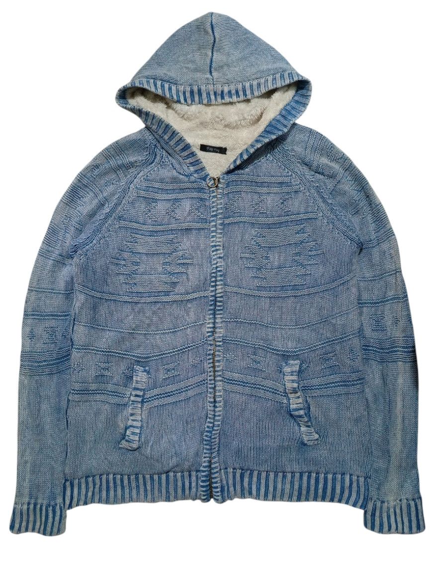 Japanese Brand Navajo Knit Indigo Flecce Hoodie Zip up Jacket Size US L / EU 52-54 / 3 - 2 Thumbnail