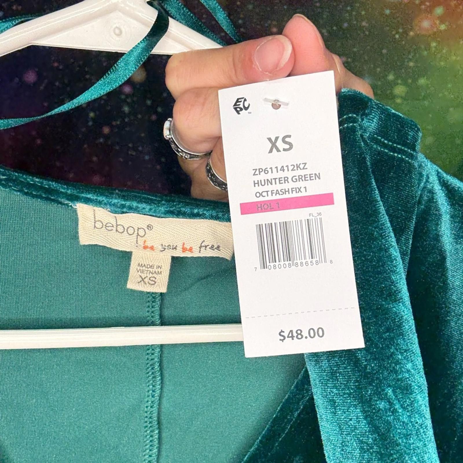 Designer BeBop Emerald Green Velvet Dress Size XS / US 0-2 / IT 36-38 - 3 Thumbnail