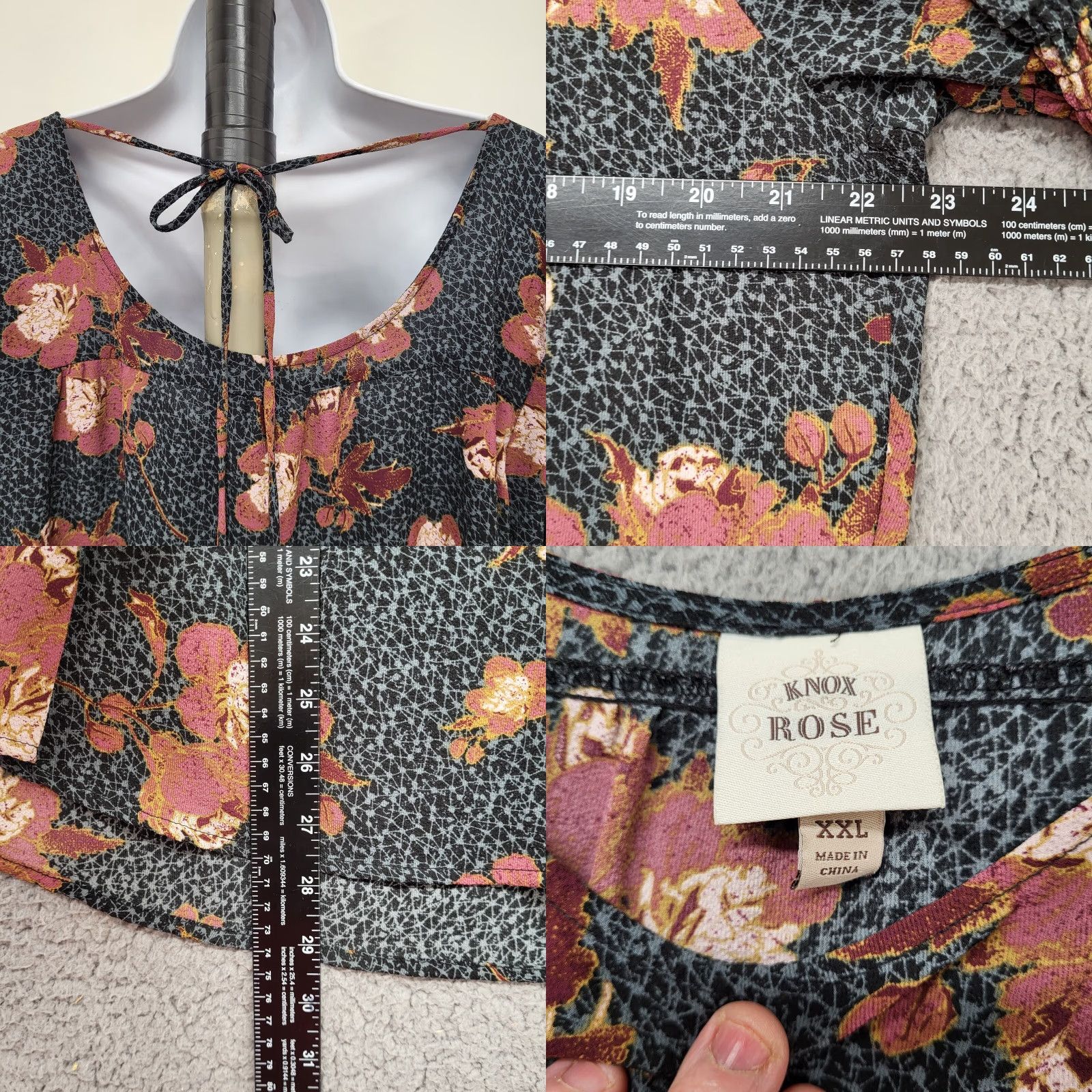 Vintage Knox Rose Shirt Women’s XXL Liberty Floral Black Pheasant Boho Tassel Witchy Top Size XXL / US 16-18 / IT 52-54 - 8 Thumbnail