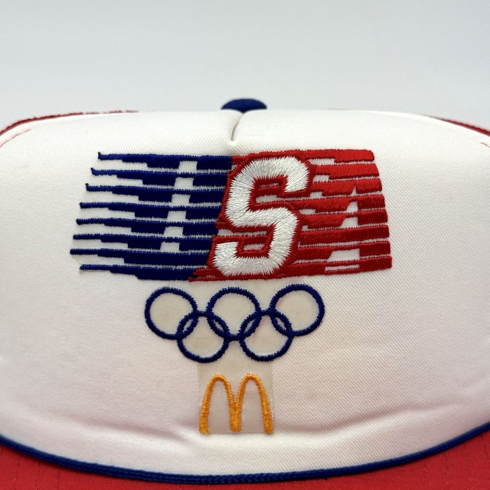 Vintage VINTAGE McDONALDS OLYMPICS RINGS EMBROIDERED RED WHITE BLUE TRUCKER HAT CAP NOS 1984 Mens Size ONE SIZE - 2 Thumbnail