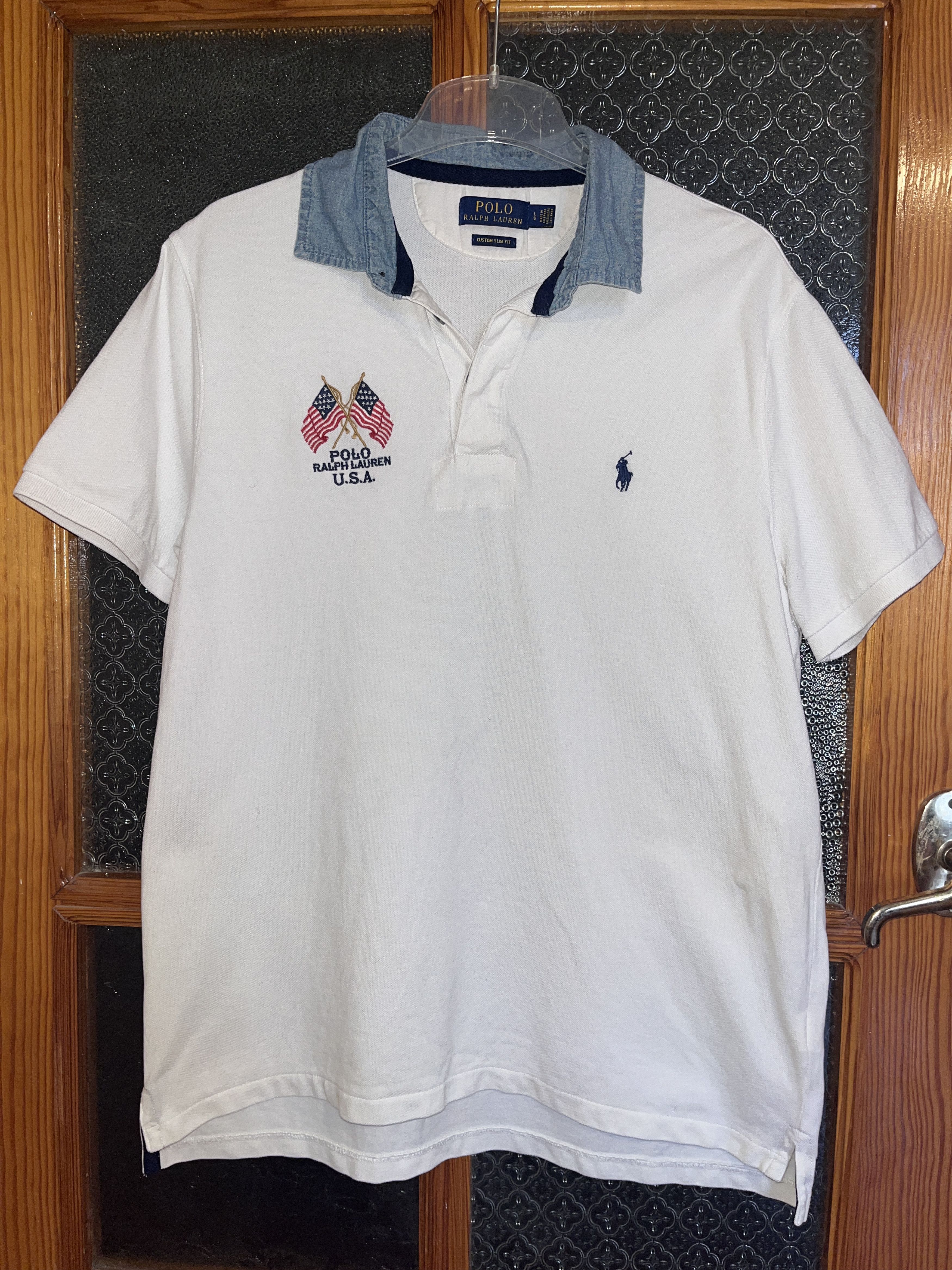 Polo Ralph Lauren Vintage Polo Ralph Lauren White Polo Shirt USA Flag Size US L / EU 52-54 / 3 - 1 Thumbnail