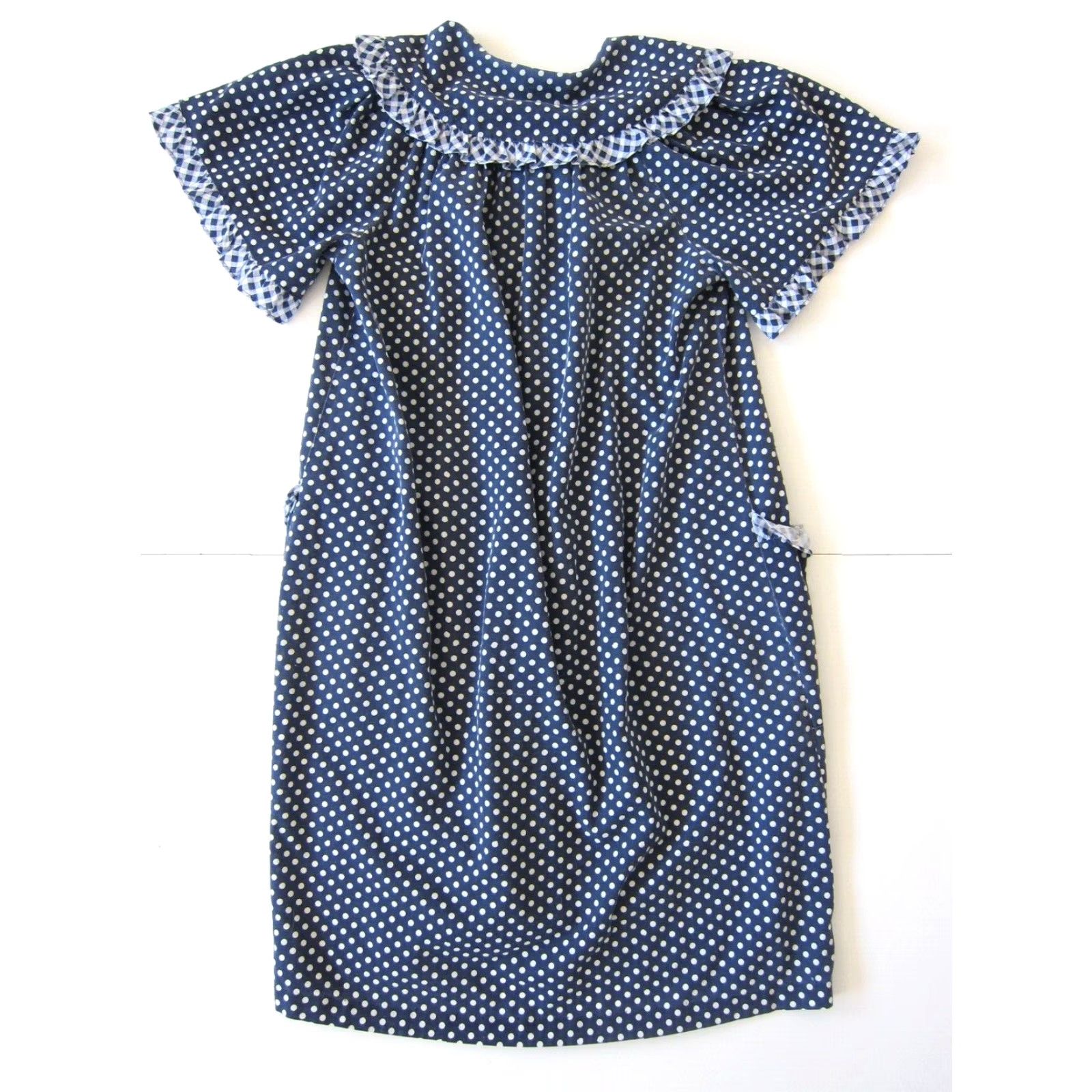 Vintage Vtg Spectator II Blue White Polka Dot Pocket Button Down Maxi Muumuu Dress M-L Size L / US 10 / IT 46 - 2 Thumbnail