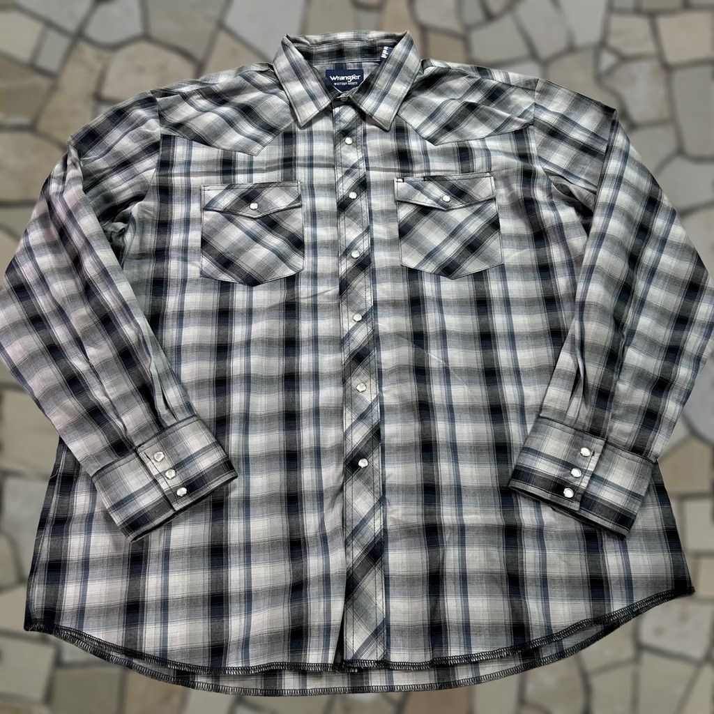 Wrangler Wrangler Shirt Mens XL Gray Plaid Long Sleeve Western Snap Button Casual Size US XL / EU 56 / 4 - 1 Thumbnail