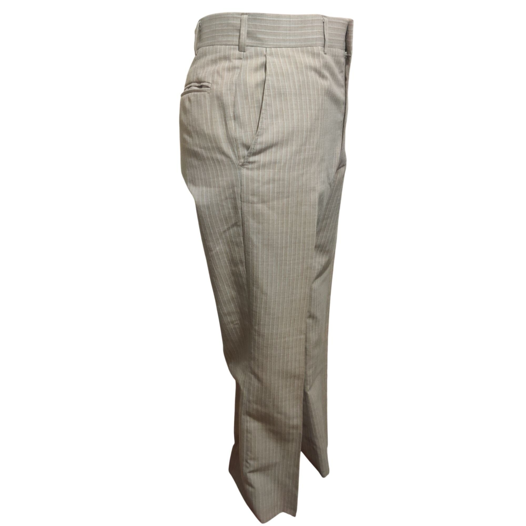 Vintage Handmade 14 Beige Pinstripe Straight Leg Classic Fit Trouser Size 36" / US 14 / IT 50 - 3 Thumbnail