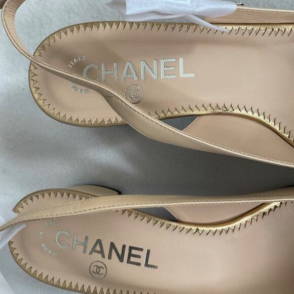 Chanel CHANEL Interlocking TWO tone beige Leather Slingback Pumps h Size US 7 / IT 37 - 10 Thumbnail