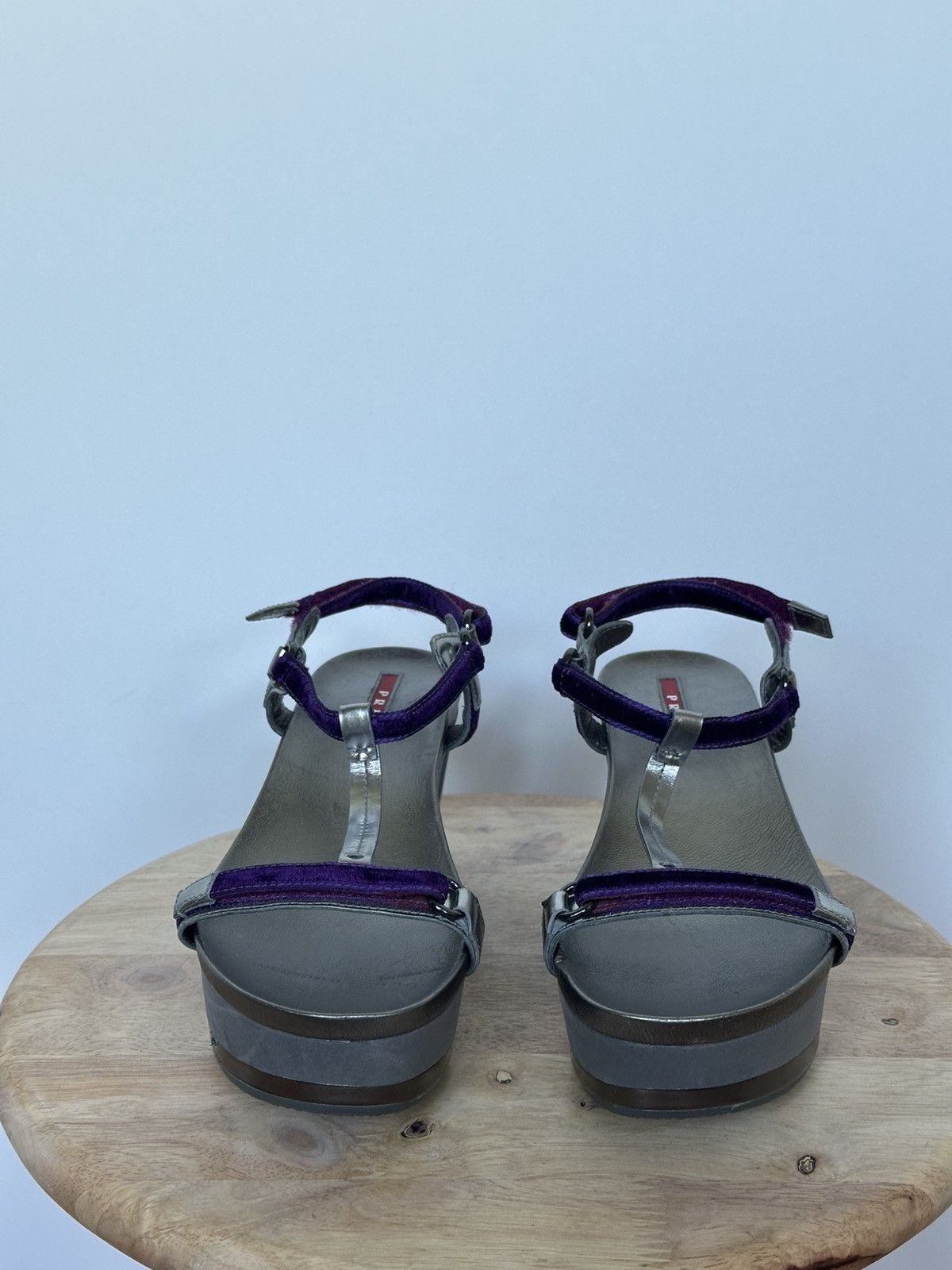 Prada Prada wedge sandals leather velvet grey / purple with box Size US 6 / IT 36 - 3 Thumbnail