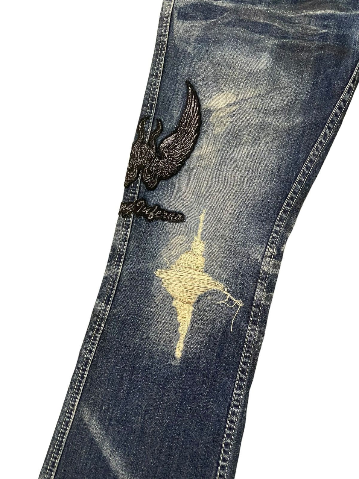 Japanese Brand Flare Jeans Army of No Faded Distress Low Rise Boot Cut 8🟦8 Size US 30 / EU 46 - 6 Thumbnail