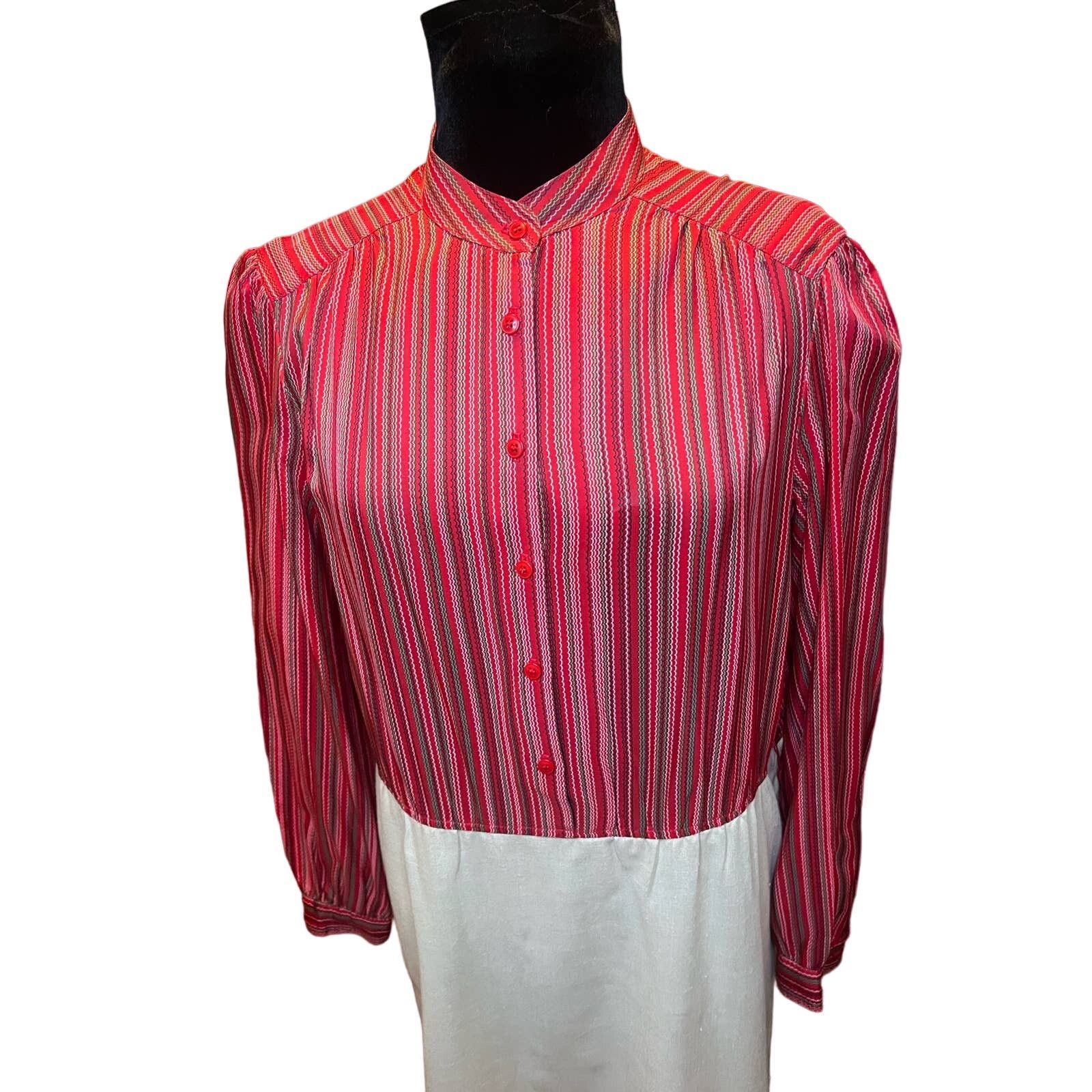 Vintage Vintage 70s Schrader ILGWU Red Beige Striped Dress Large XL Size XL / US 12-14 / IT 48-50 - 3 Thumbnail