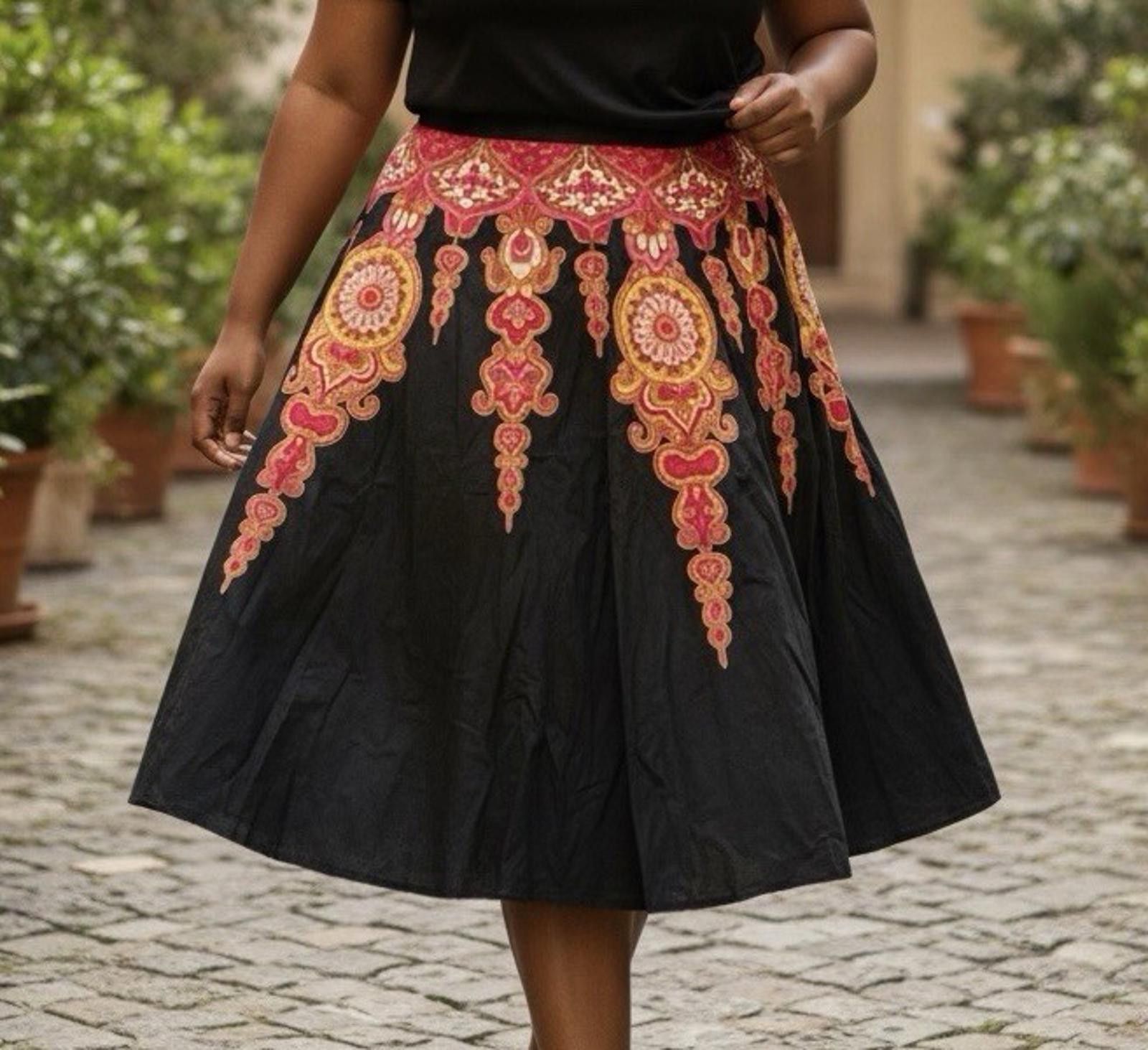 Palm Angels Angie Y2K Boho Midi Skirt M Black Pink Paisley Size 32" / US 10 / IT 46 - 1 Thumbnail