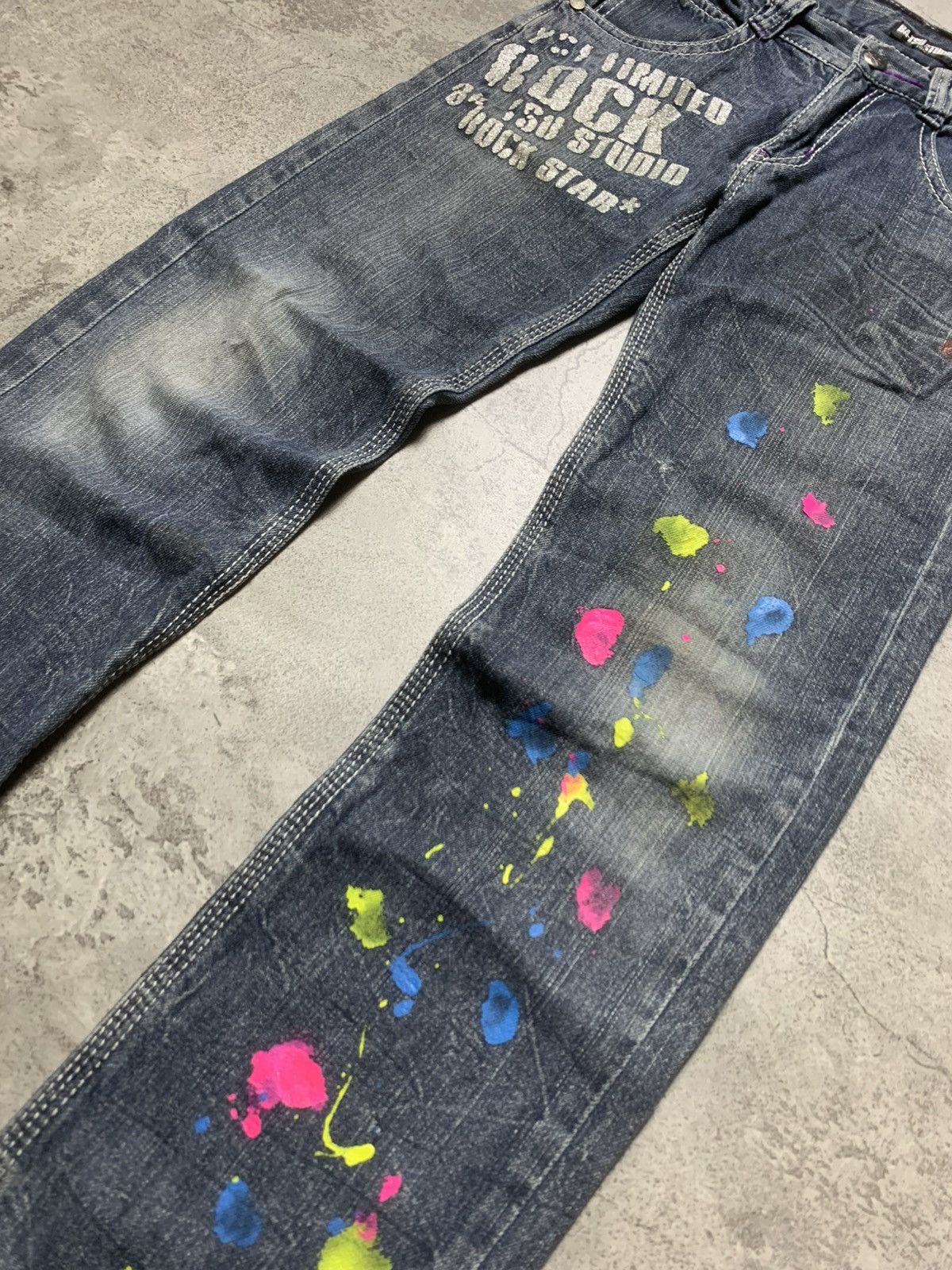Japanese Brand 2000s Ba Tsu Studio - Rock Star Jeans DIY Paint-Splatter Size US 30 / EU 46 - 3 Thumbnail