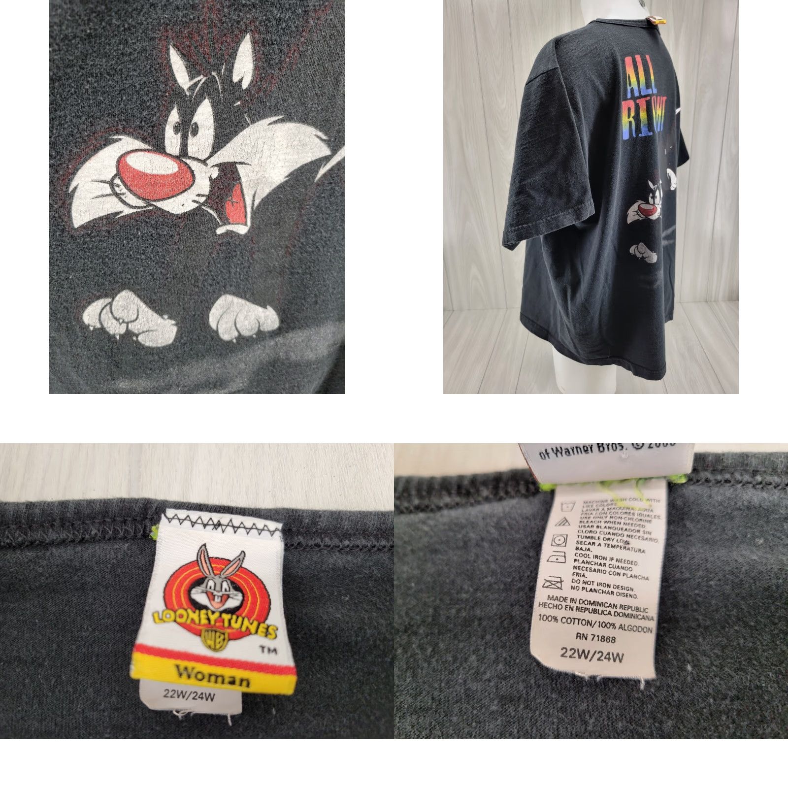 Vintage VINTAGE Looney Tunes Tweety-Bird Shirt Womens 22w/24w 90s Shirt Womens 90s Logo Cartoon Tweety Black Cotton Knit Short Sleeve Regular (Mens, Womens) Size 3XL / US 20-22 - 8 Thumbnail