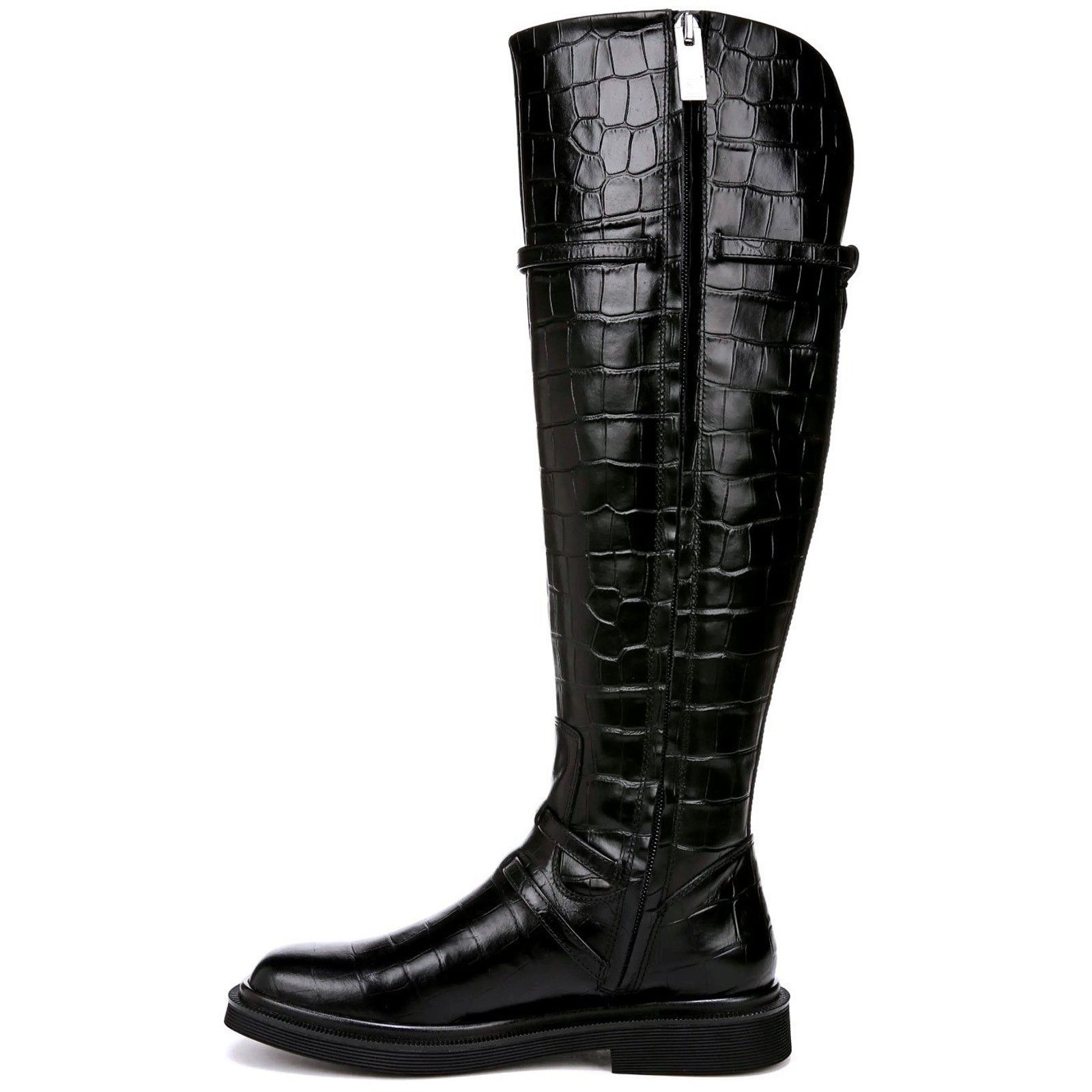 Franco Sarto SARTO by Franco Sarto Black Croc Embossed Leather Boots Size US 8 / IT 38 - 8 Thumbnail