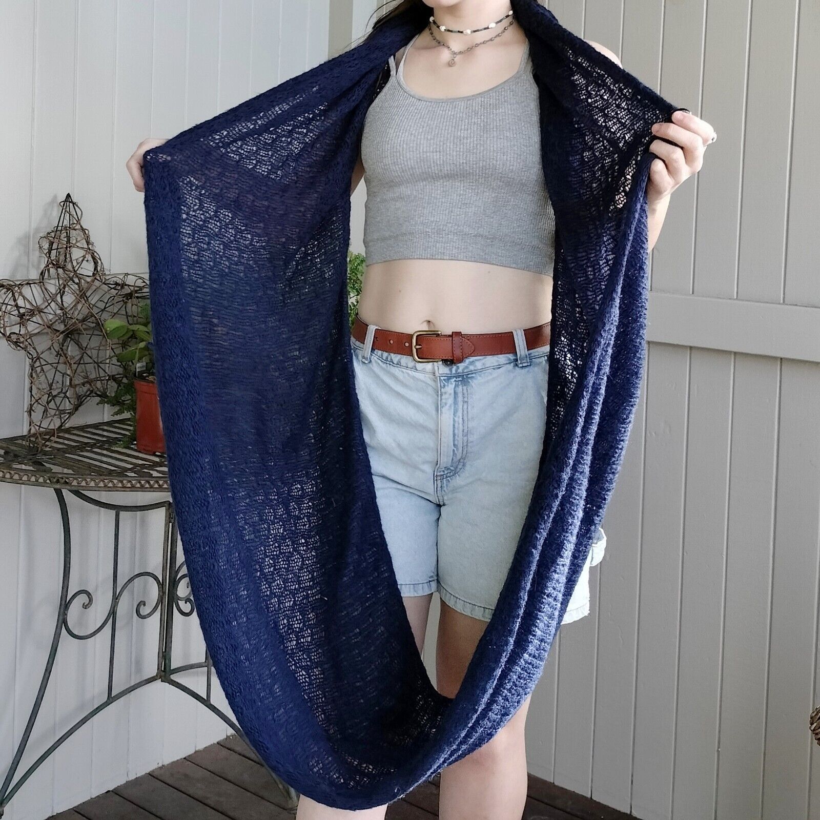 Designer Infinity Scarf One Size Knit Crochet Lace Stitch Shawl Size ONE SIZE - 5 Thumbnail