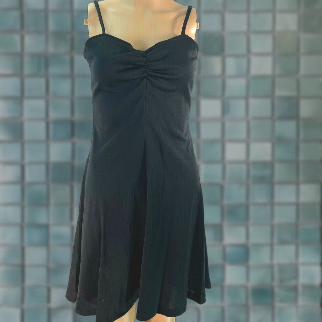 Vintage VTG ILGWU Spaghetti Straps Zipper Rauched Black A Line Mini Dress Womens SZ 9 Size M / US 6-8 / IT 42-44 - 1 Thumbnail