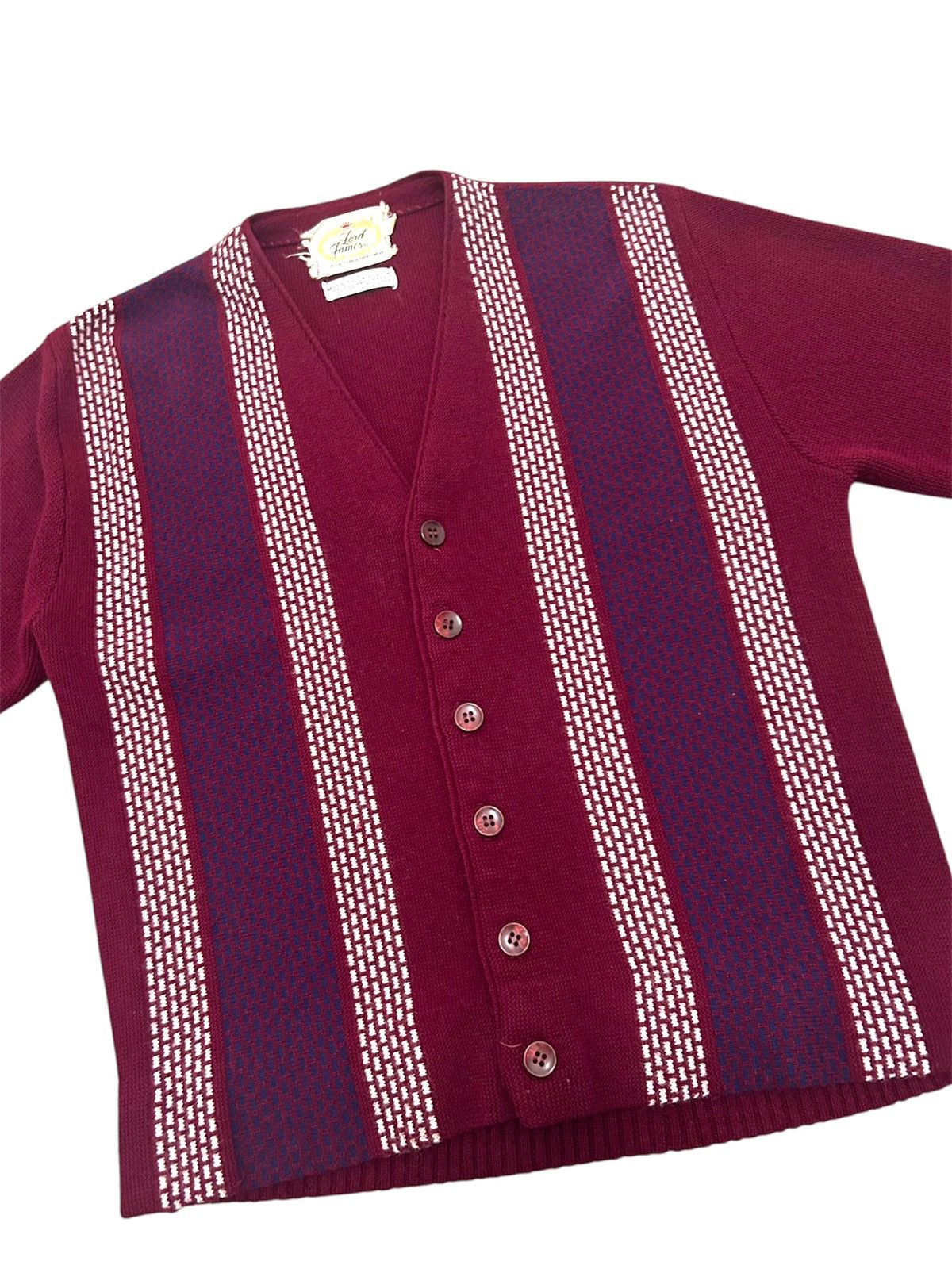Vintage Vintage 1960s Lord James Striped Acrylic Cardigan Size US M / EU 48-50 / 2 - 1 Thumbnail