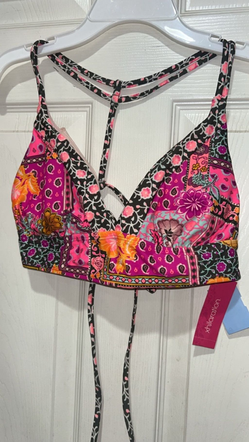 Other Women's Xhilaration Pink Black Floral Patchwork Bikini Top L Size ONE SIZE - 1 Thumbnail