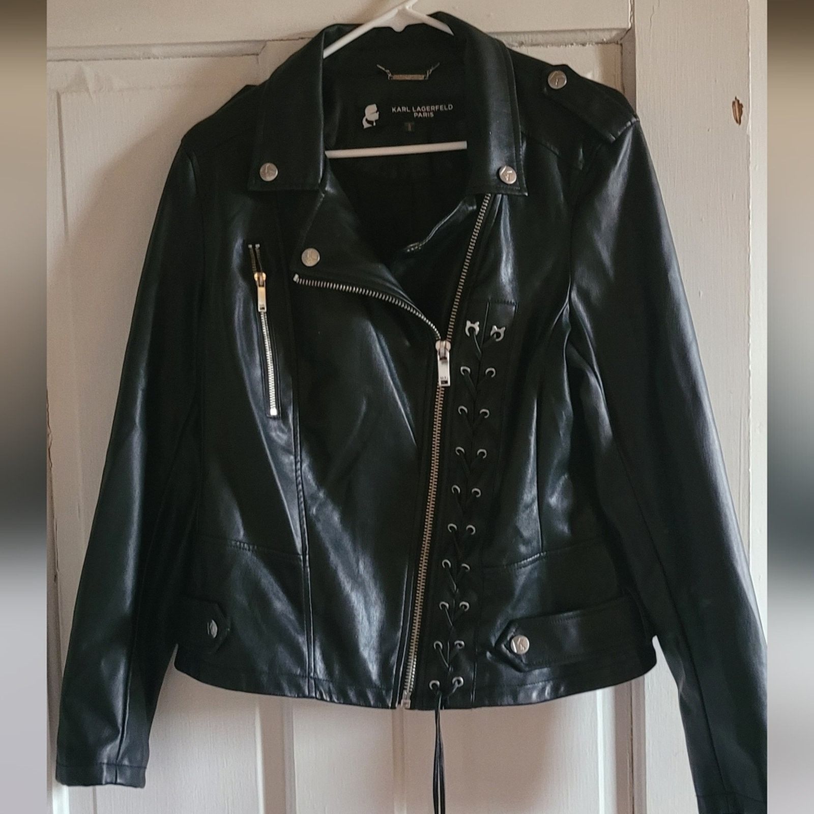 Karl Lagerfeld faux leather lace-up motorcycle jacket