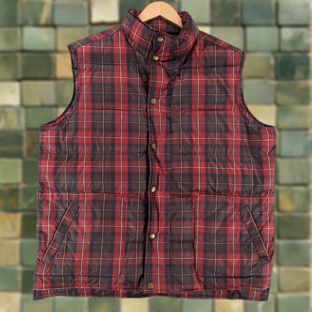 Lands' End Lands' End Full Snap Vest Jacket Goose Down Plaid Mens XL Multicolor Puffer Jacket Size US XL / EU 56 / 4 - 1 Thumbnail