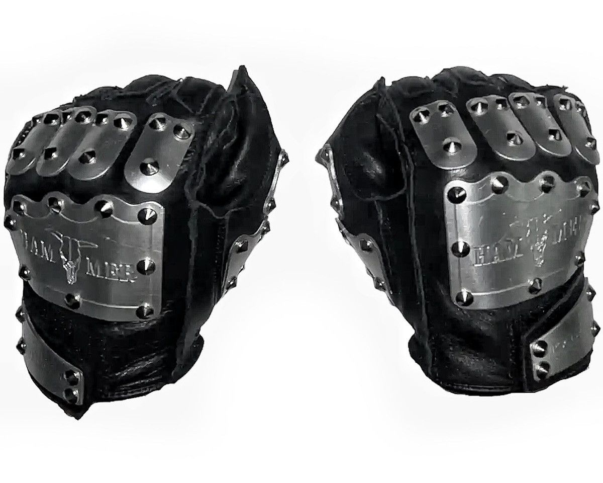 image of Kadoya Hammer Studded Armor Leather Gloves in Black, Men's