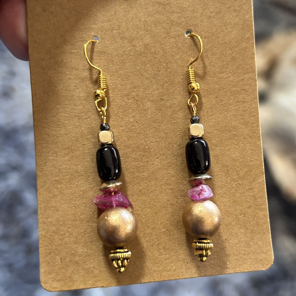 Handmade Handcrafted elegant matte vintage bead jet cat eye earrings Size ONE SIZE - 2 Thumbnail